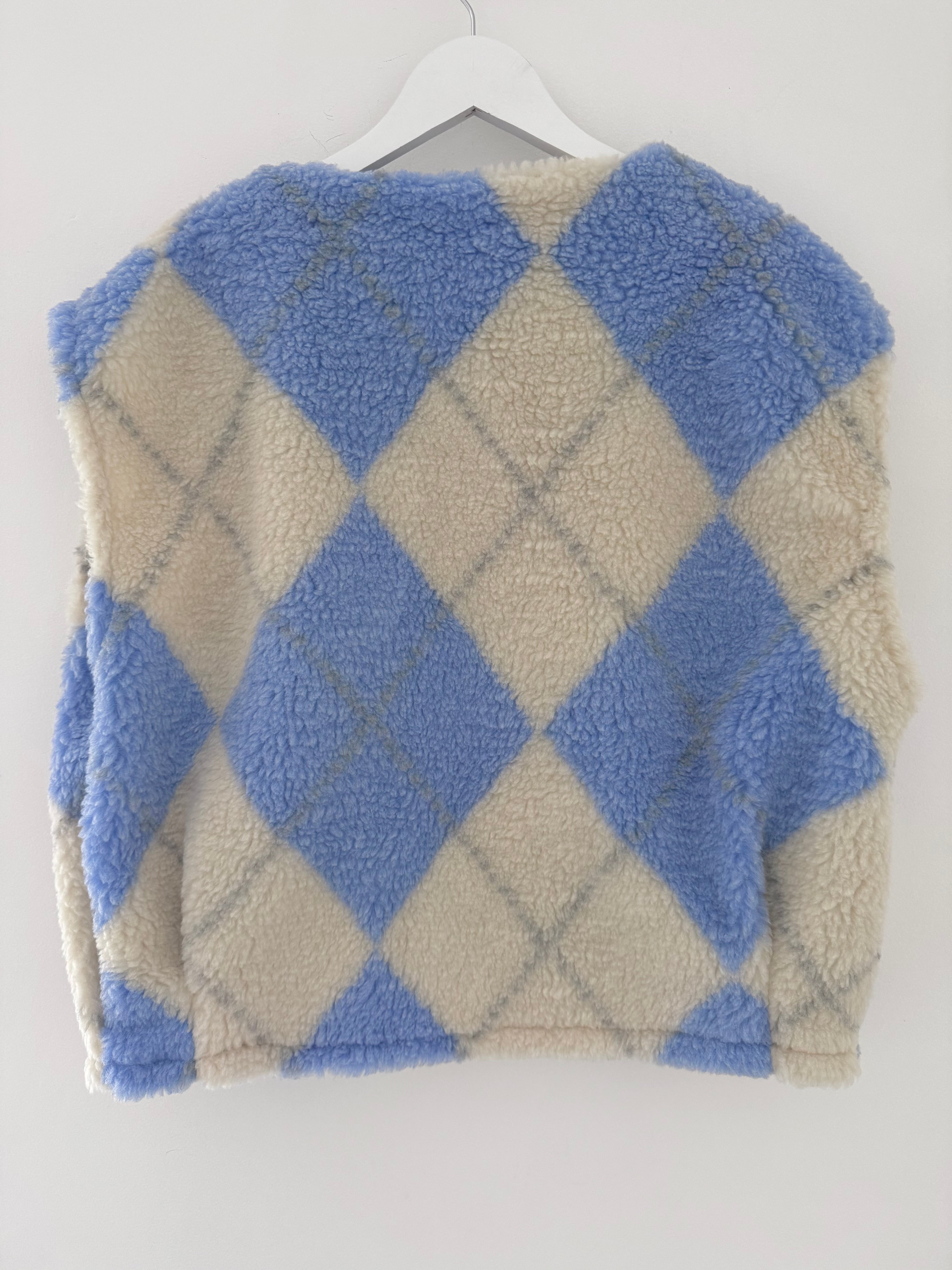 Check Teddy Gilet in Blue & Vanilla