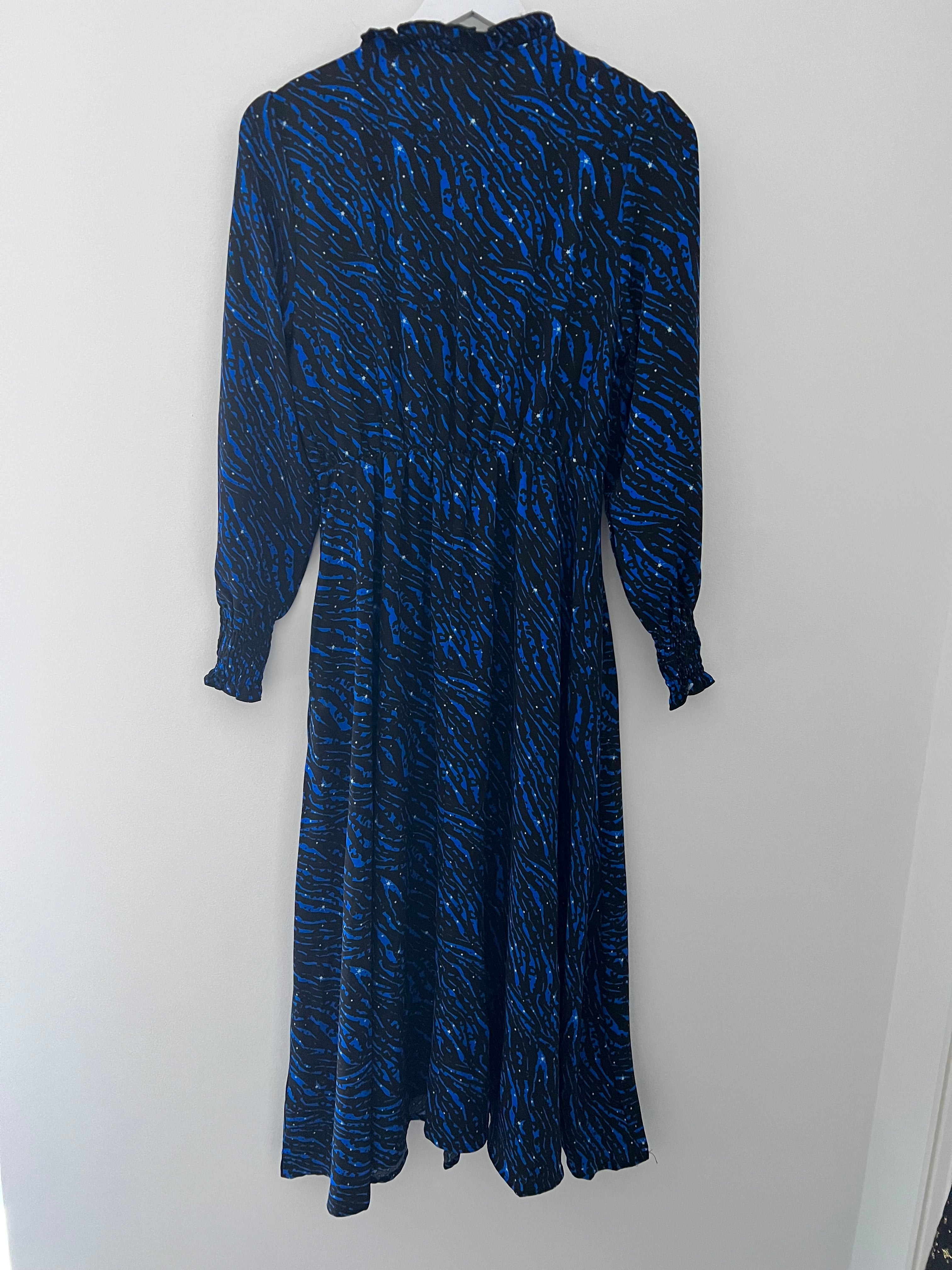 Zebra Star Print Midi Dress in Cobalt Blue