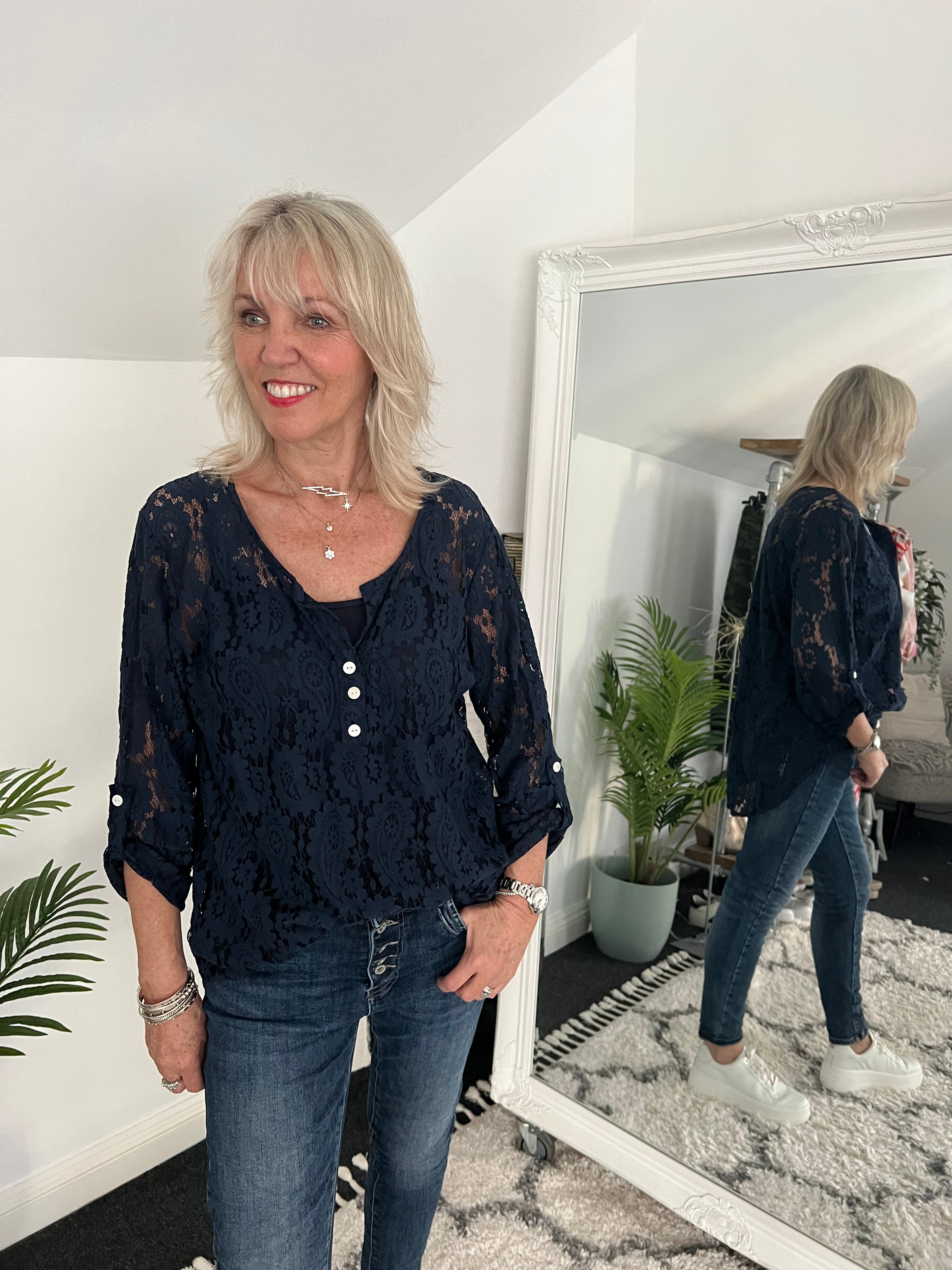 Lace Blouse & Cami in Navy