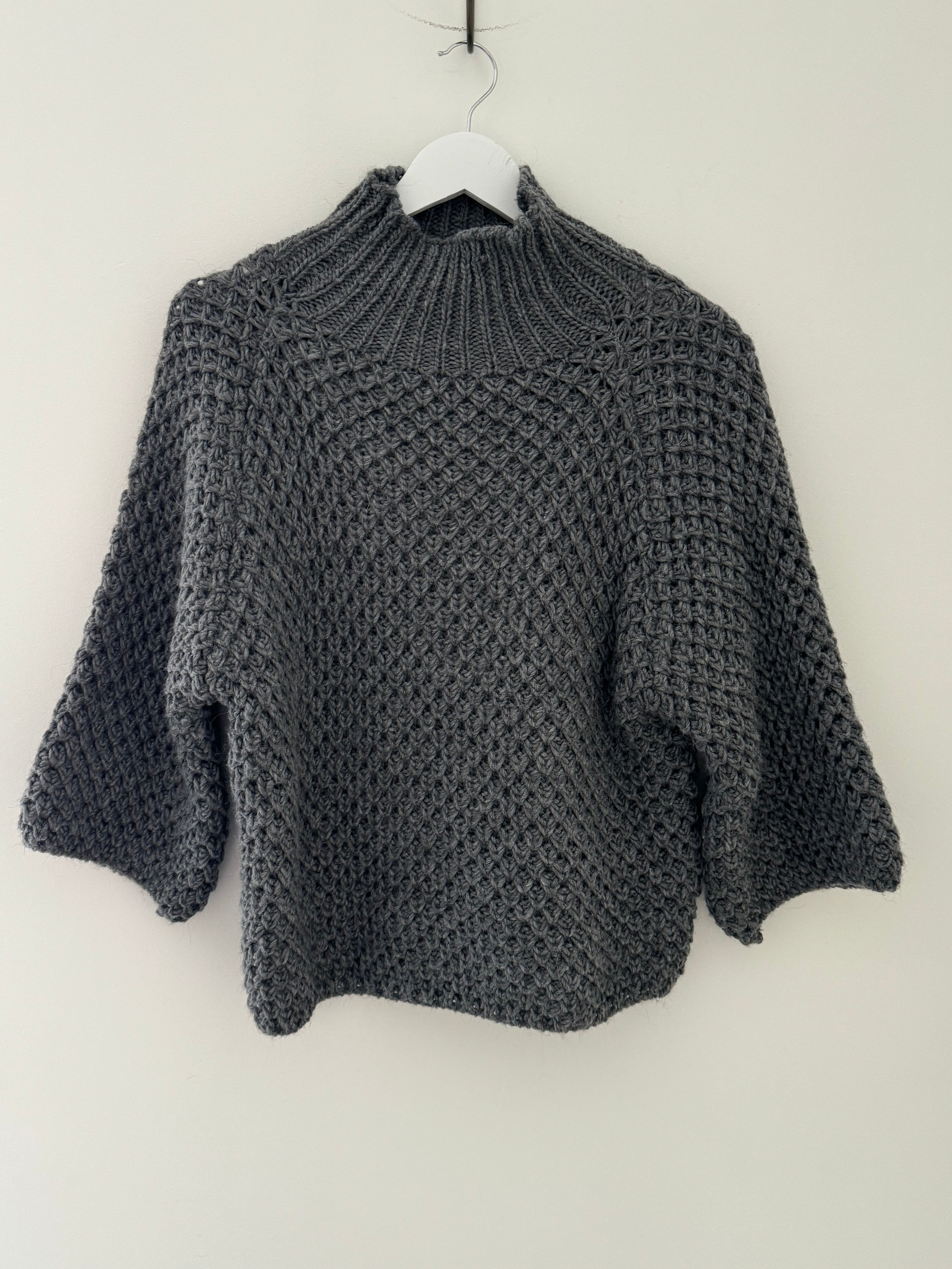 Funnel Neck Waffle Knit in Grey