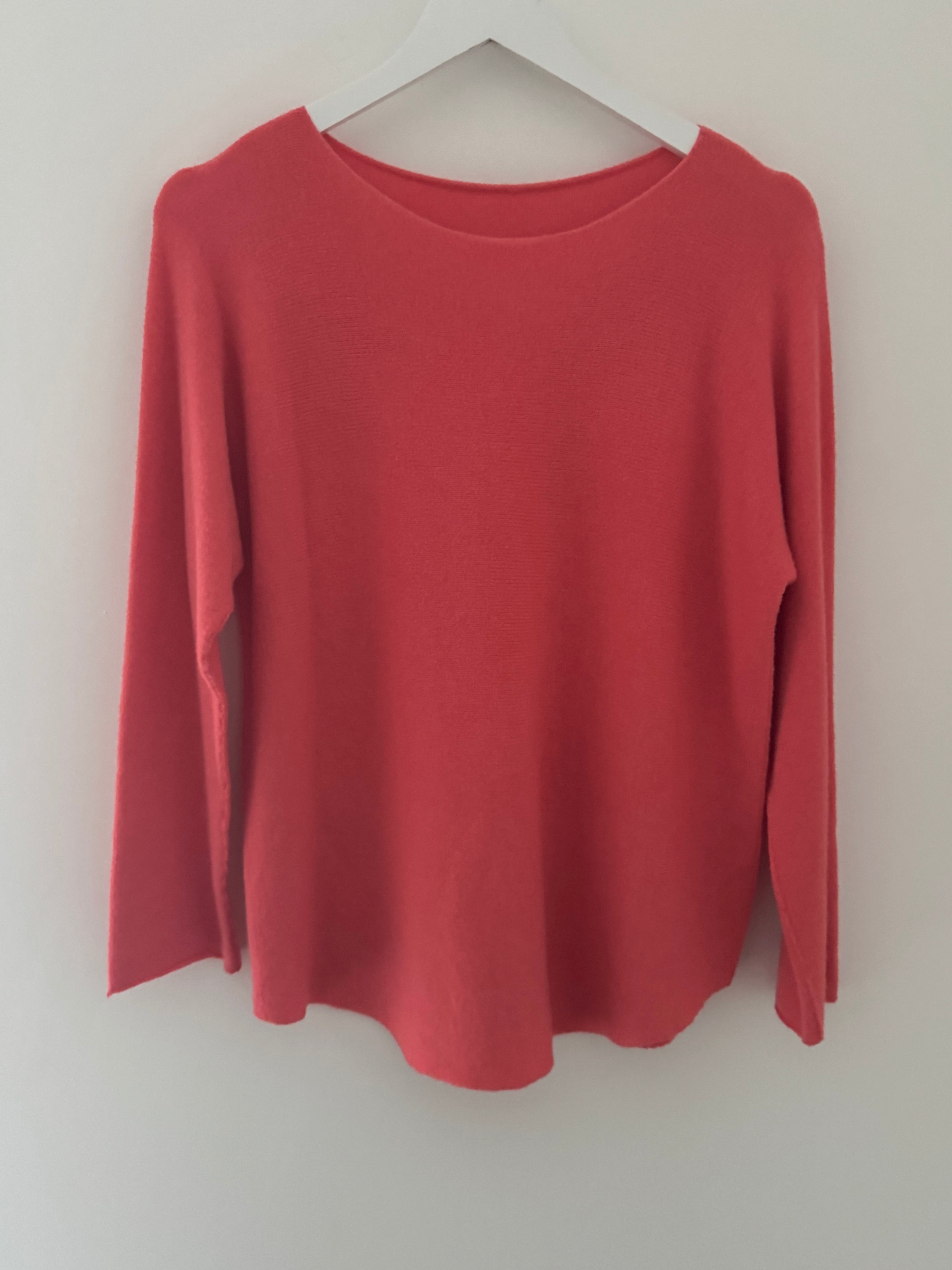 Simple Round Neck Jumper in Coral