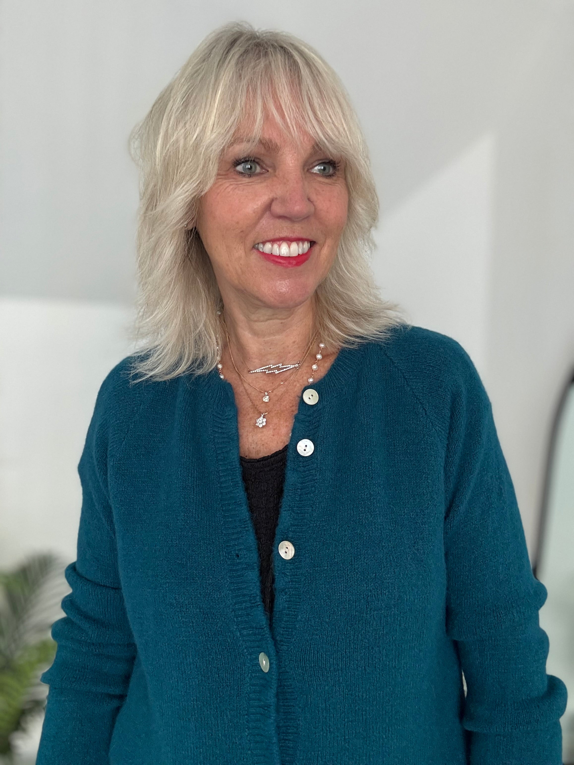 Alpaca Cardi with Frill Hems in Teal