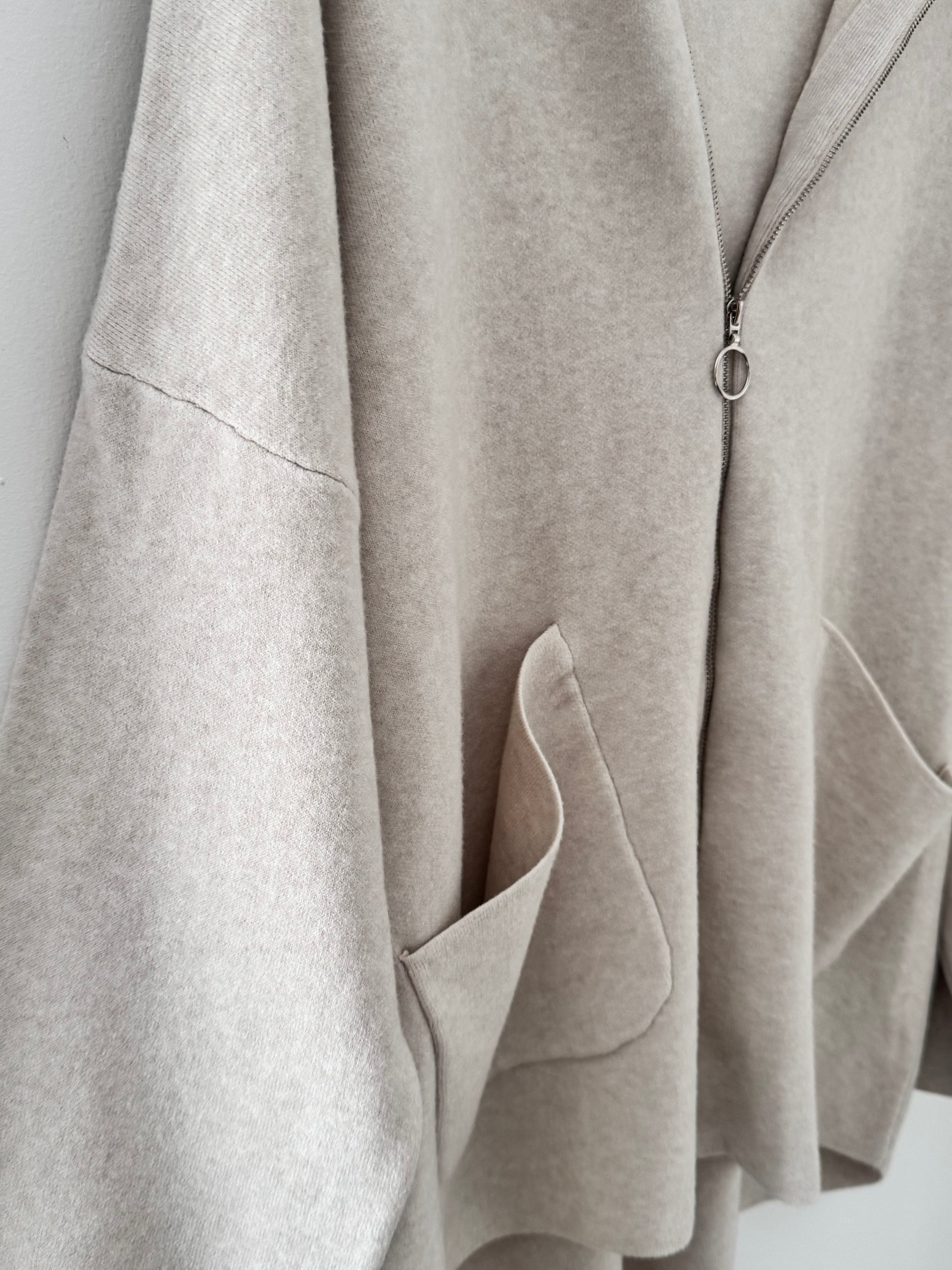 Hooded Zipped Coatigan in Ecru