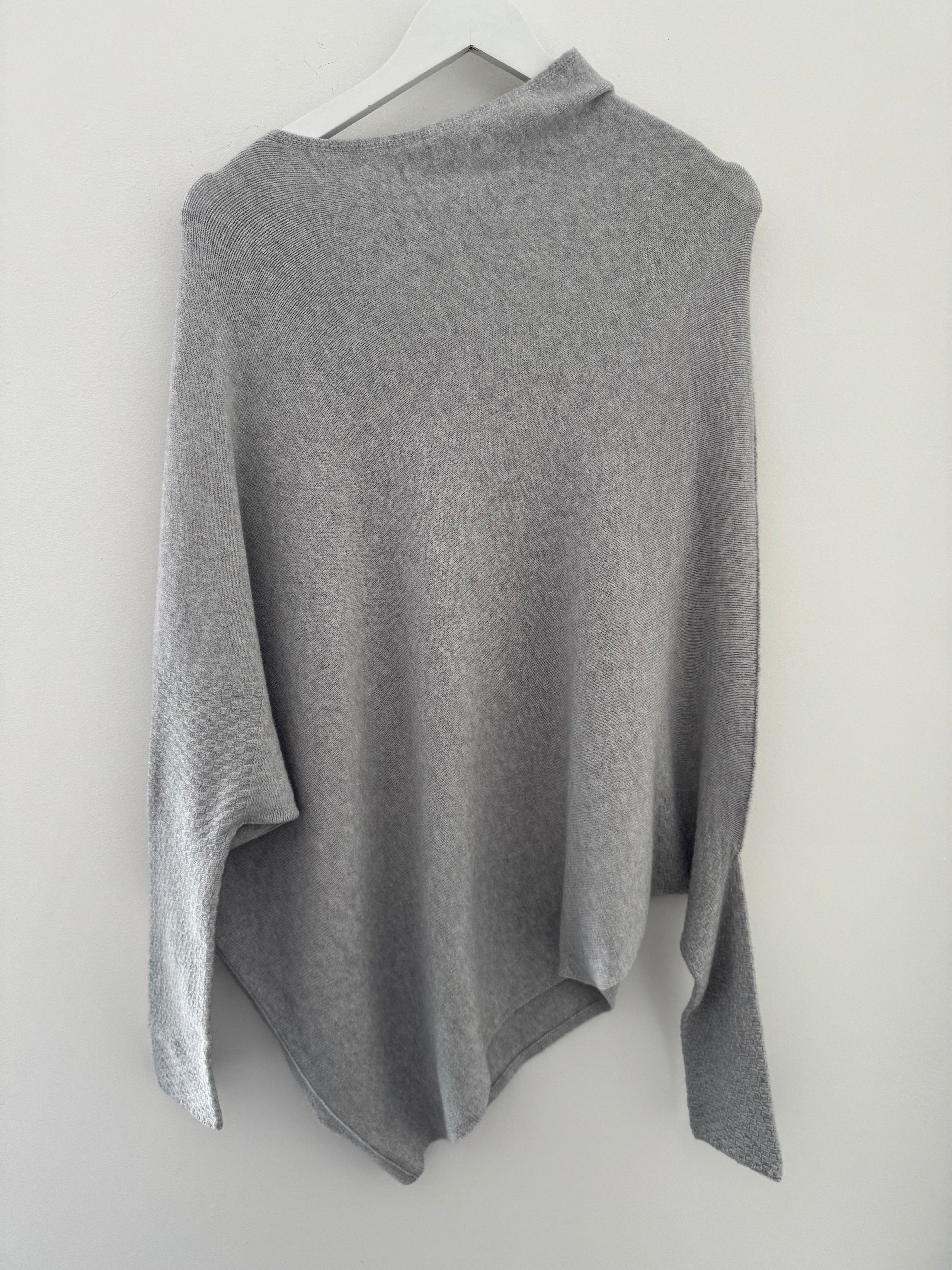 Cowl Neck Asymmetric Jumper in Light Grey