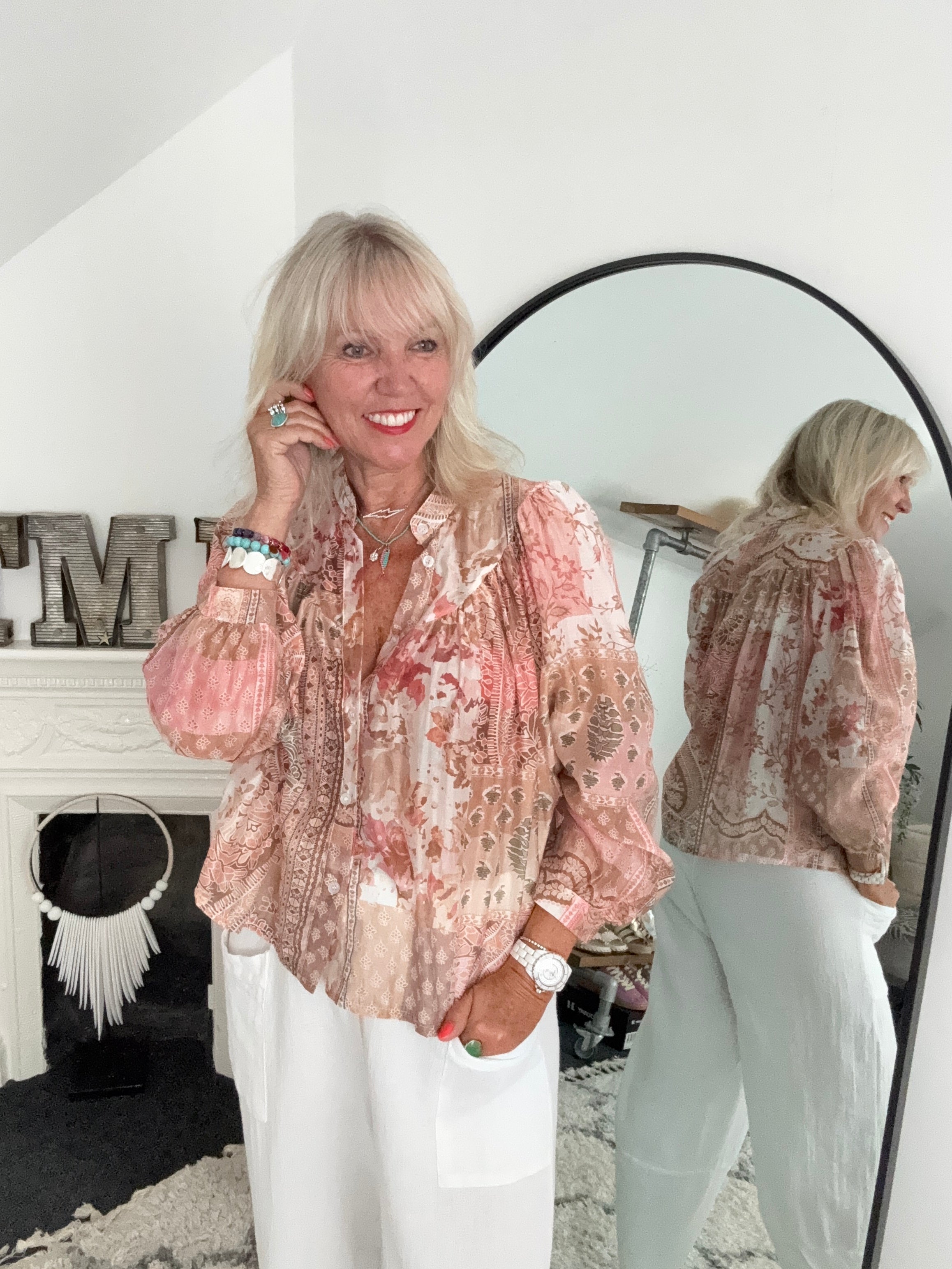 Patchwork Shirt in Coral & Pink