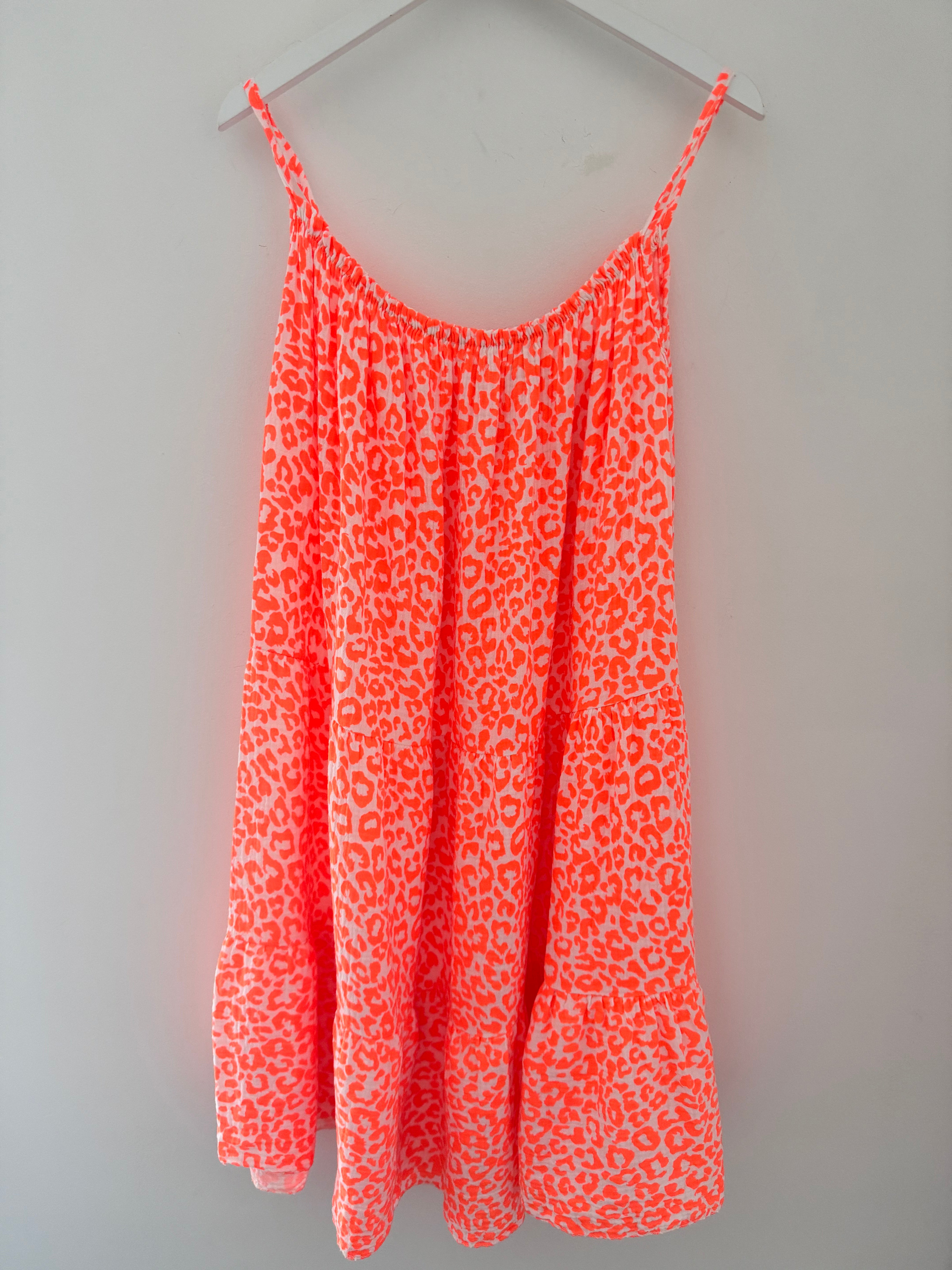 Leopard Cheesecloth Dress in Neon Orange