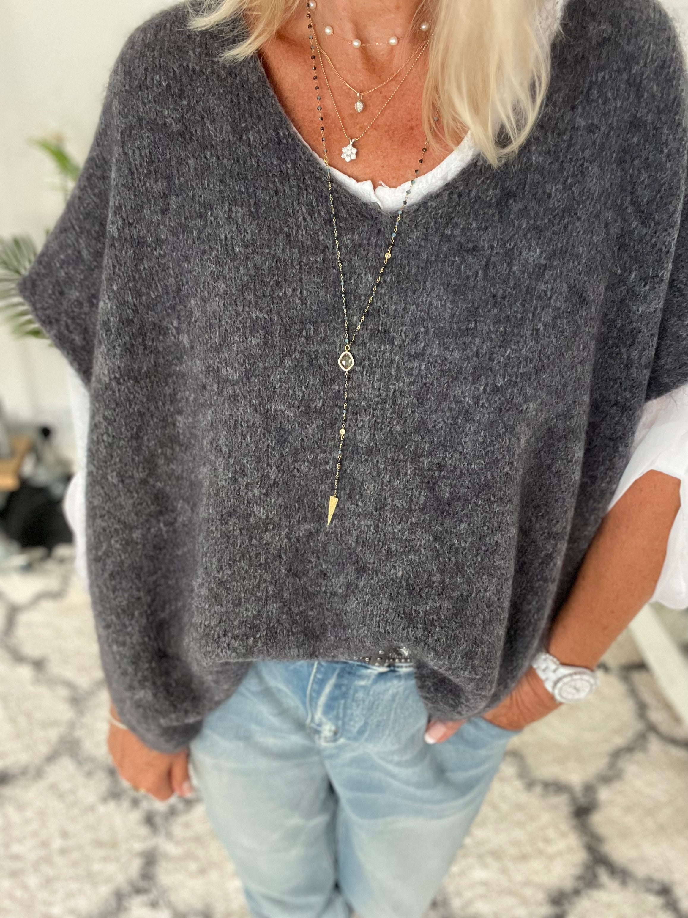 Mohair V Neck Tank in Charcoal