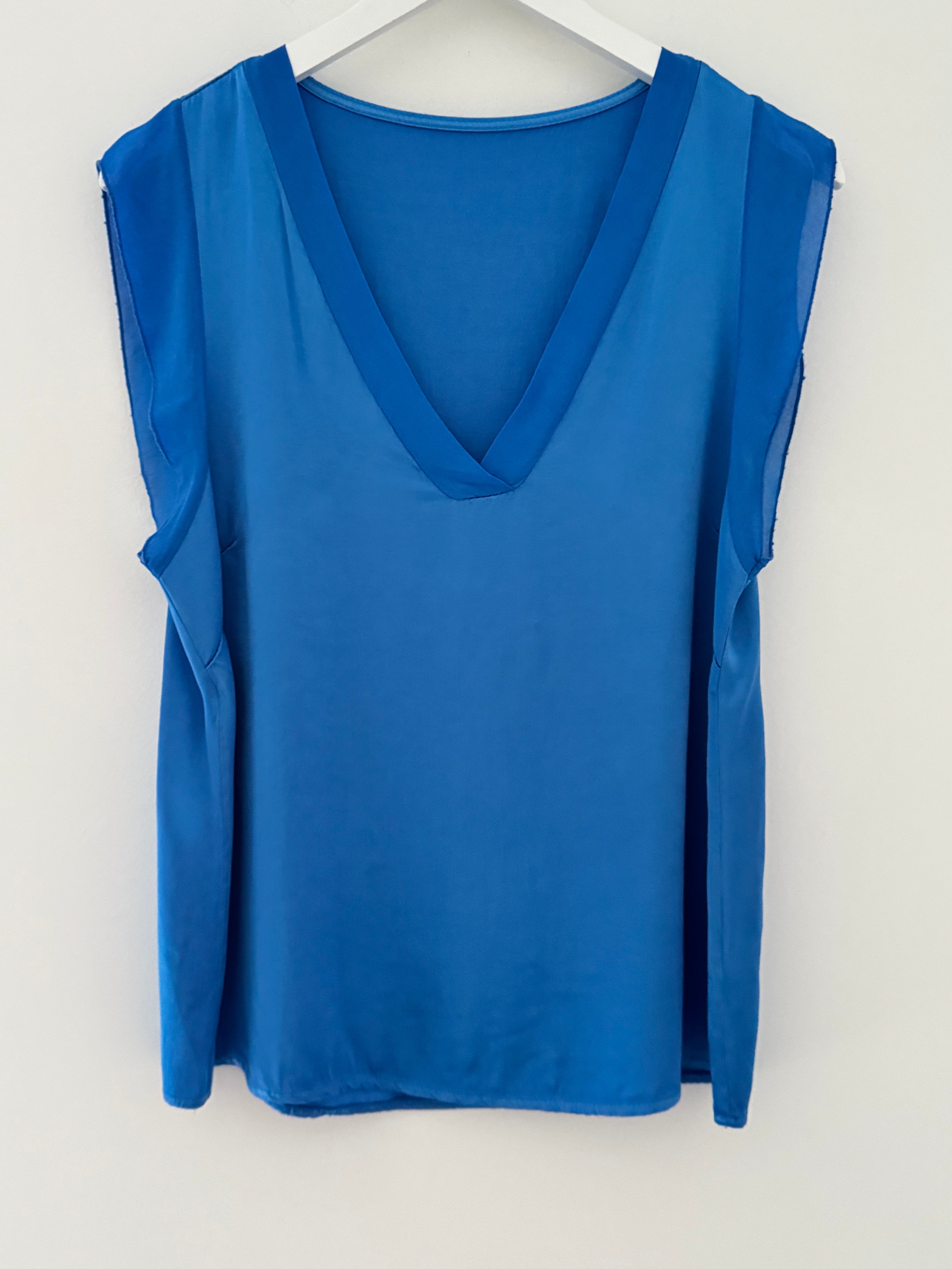 Silky V Neck Tank in Blue