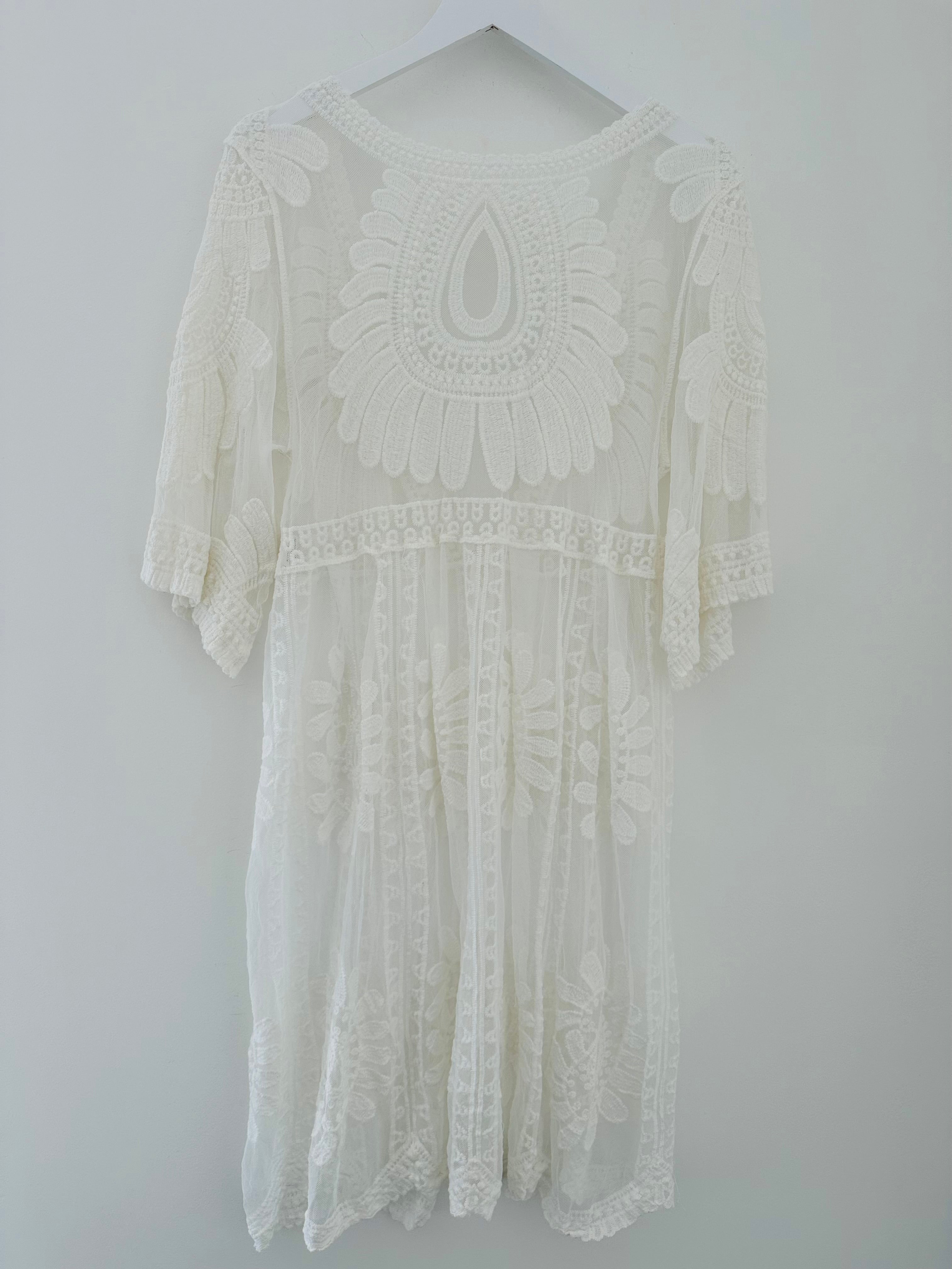 Lace Cotton Kimono in Ivory