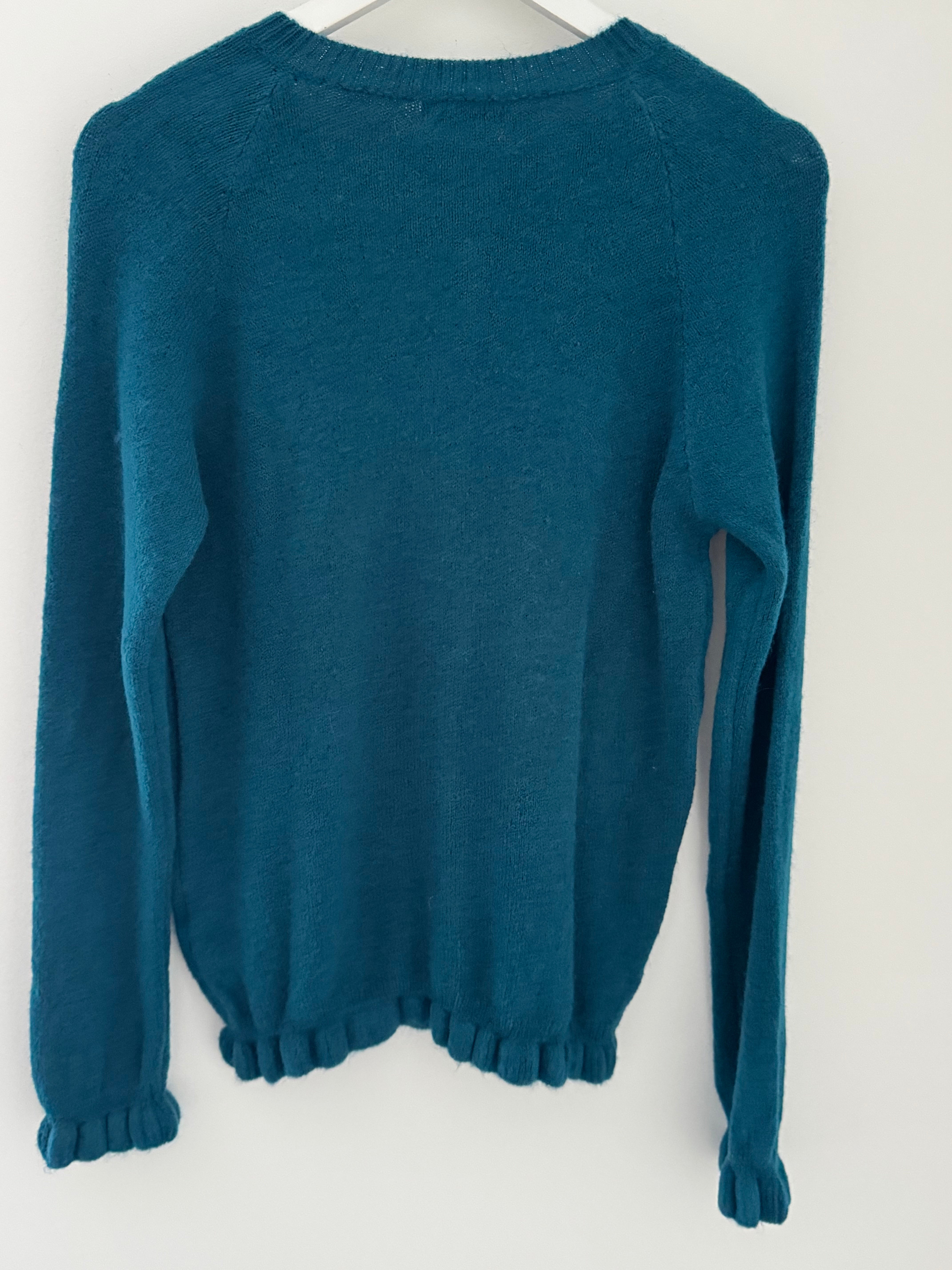 Alpaca Cardi with Frill Hems in Teal