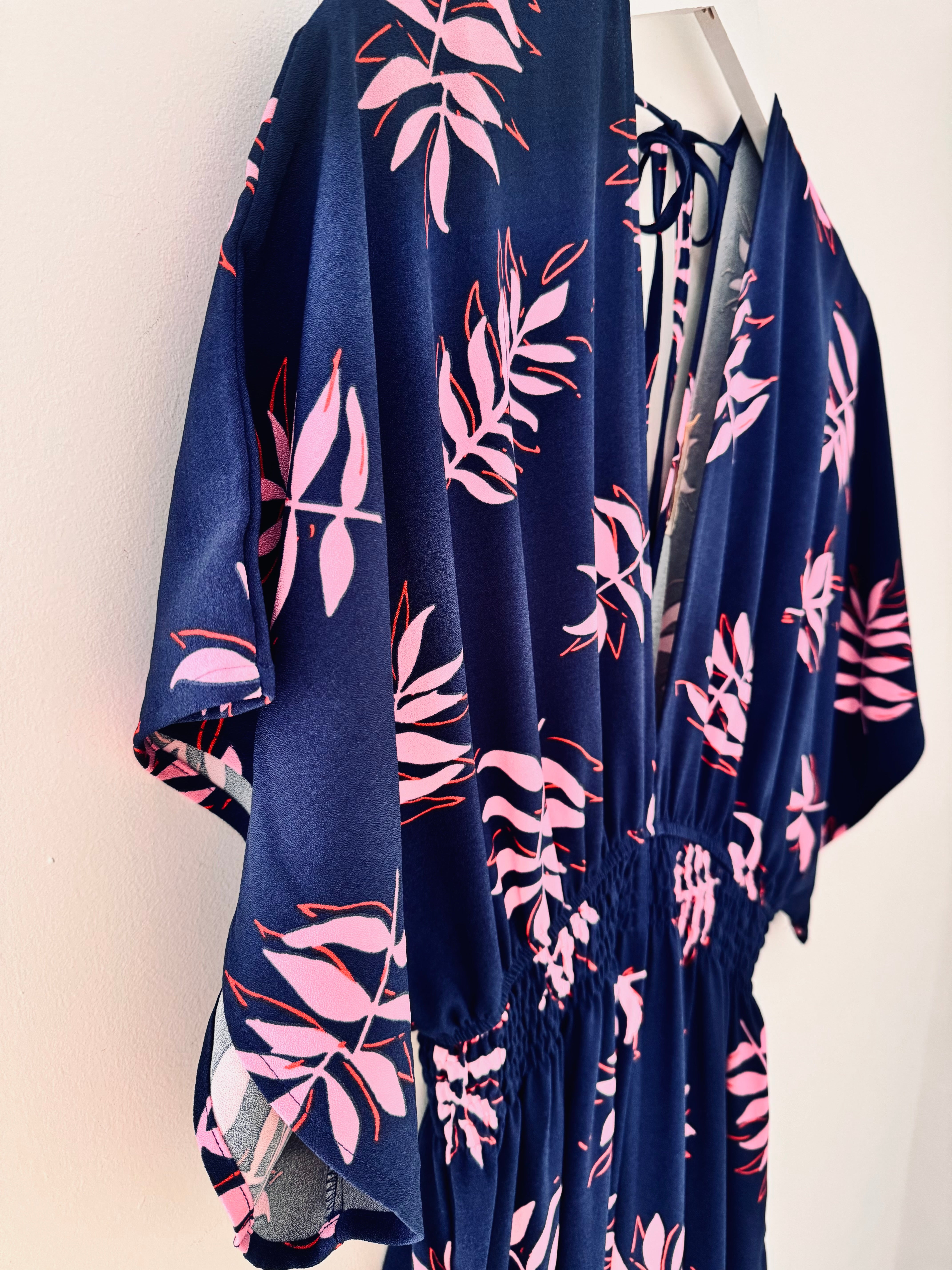 Wide Leg Jumpsuit in Navy & Pink