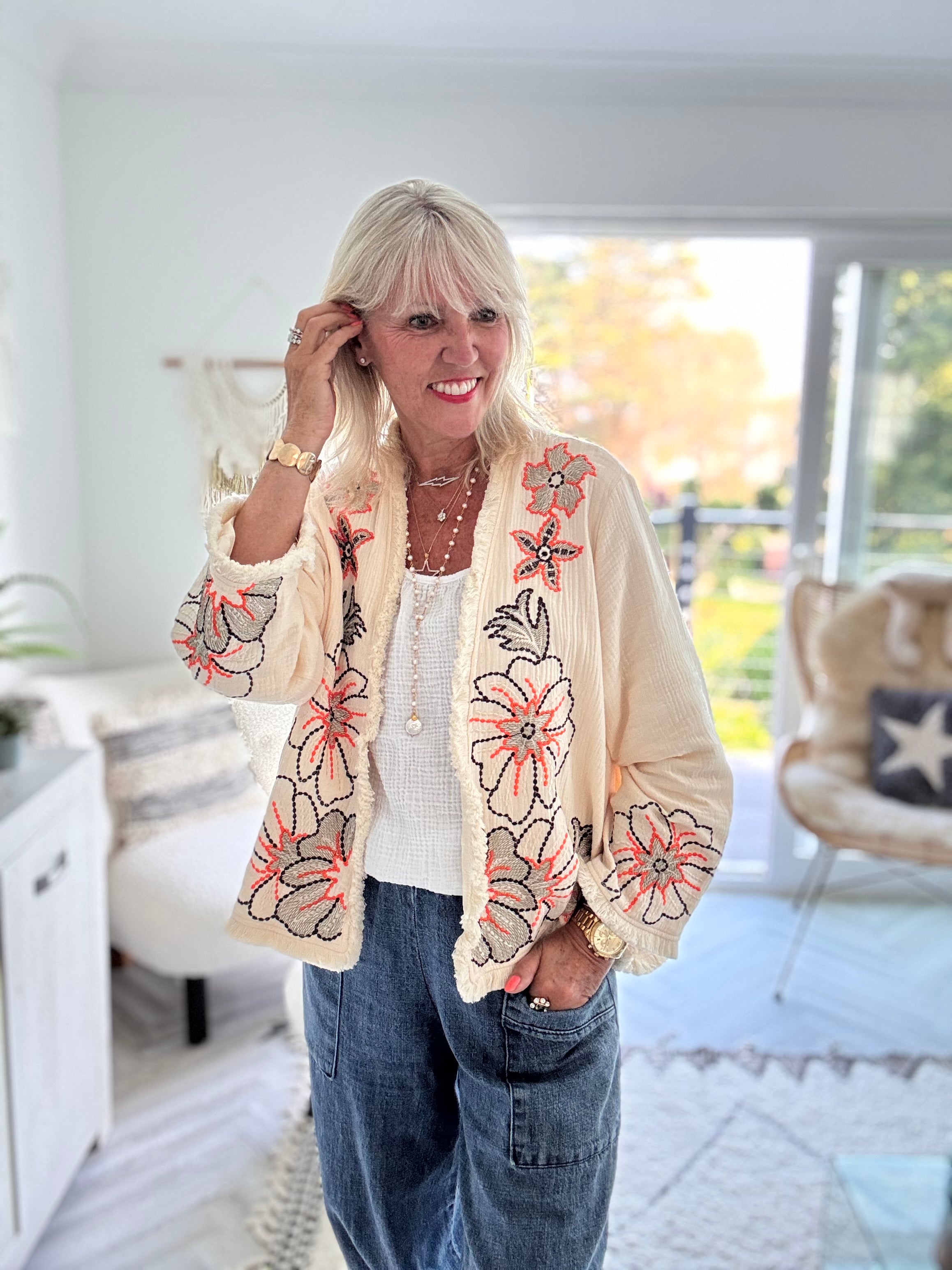 Luxe Embroidered Jacket in Vanilla