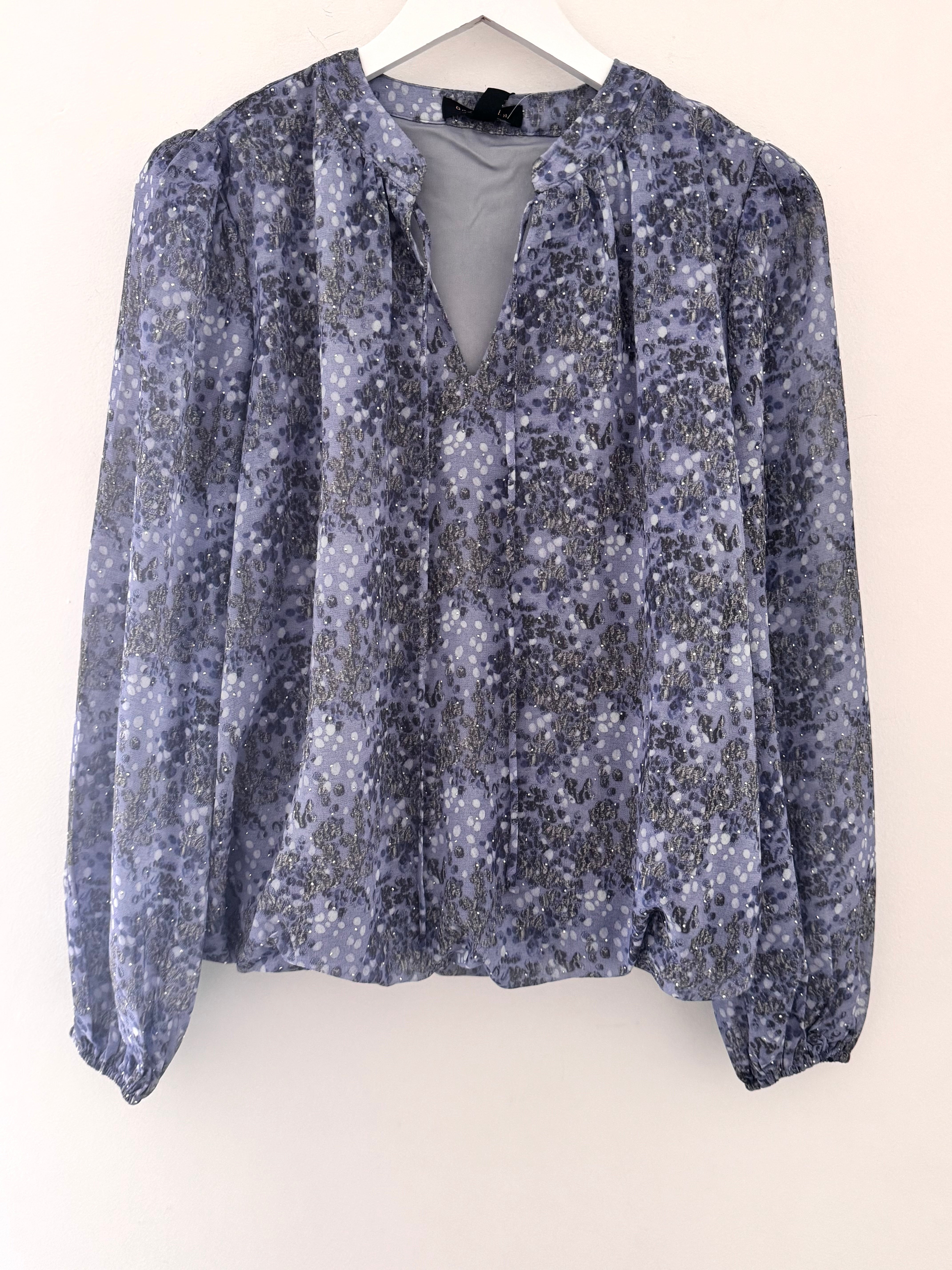 Embellished Blouse in Blue & Grey