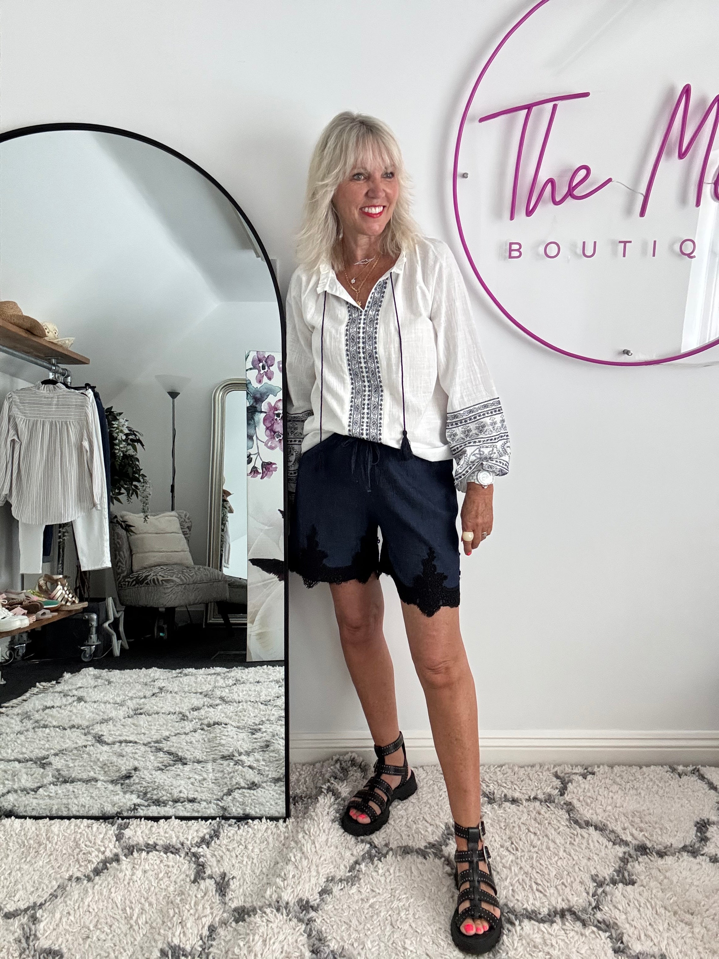 Luxe Chambray Shorts with Lace