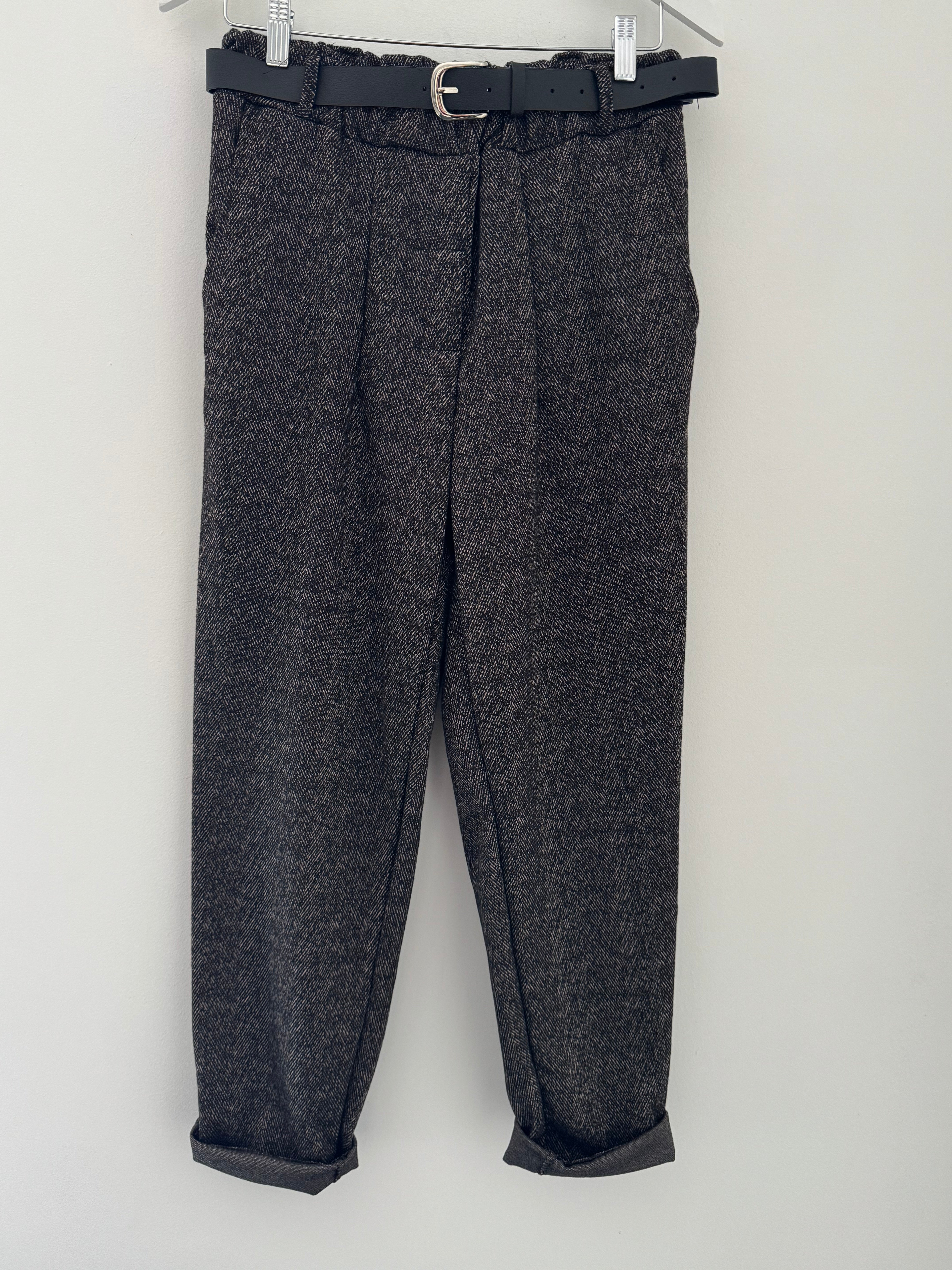 Stretch Herringbone Trousers in Cocoa