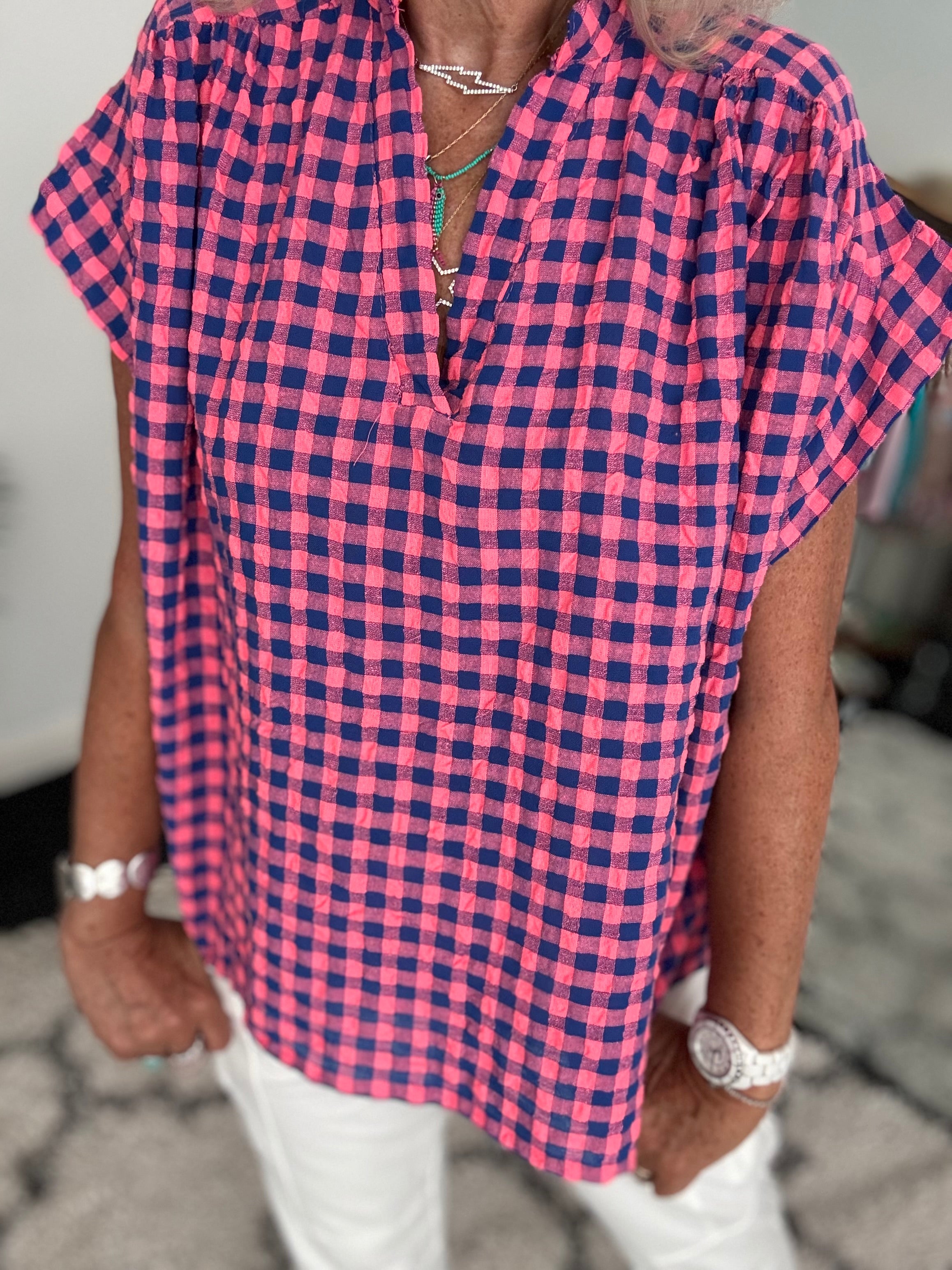 Check Top in Pink & Blue