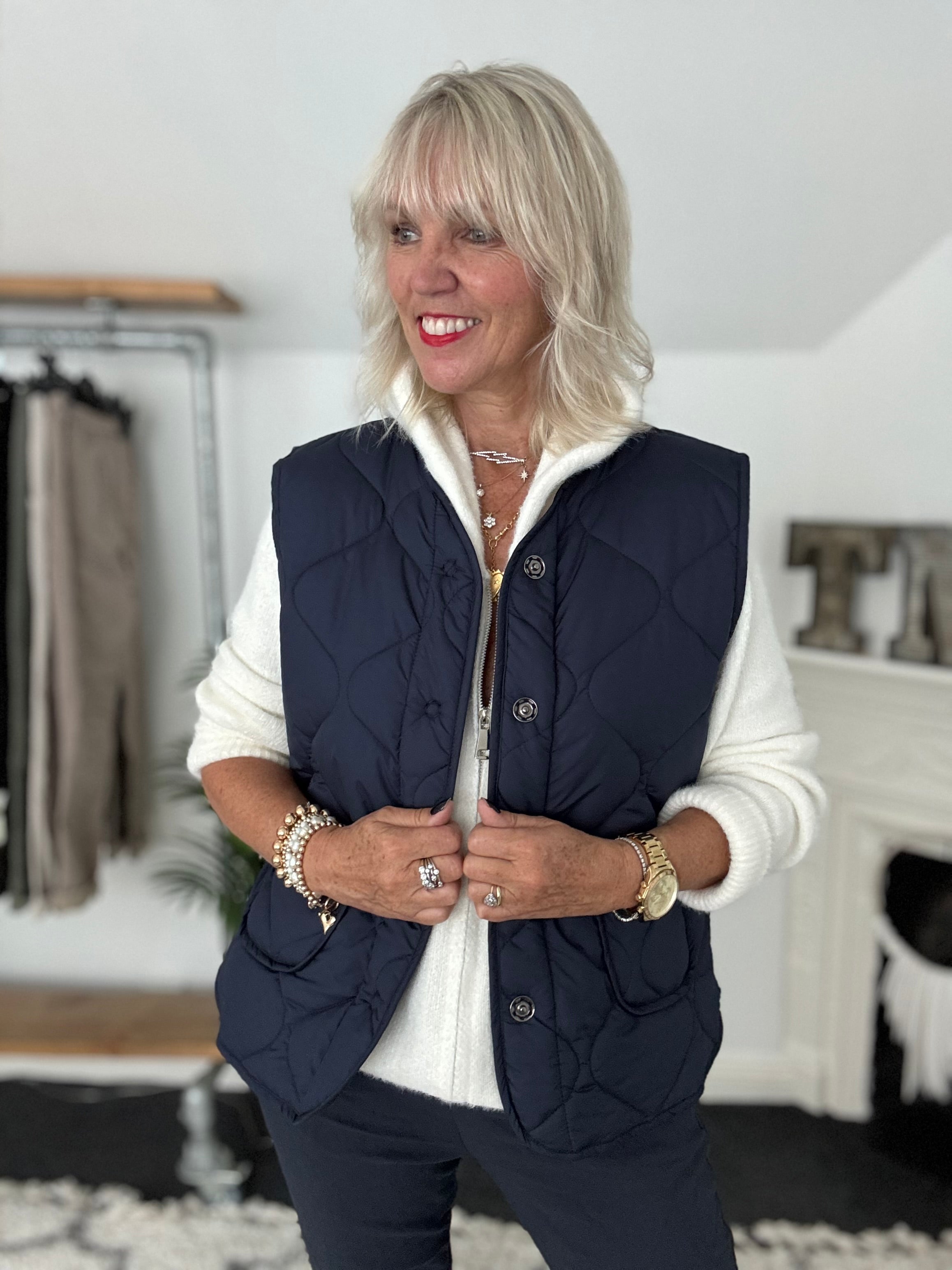 Reversible Quilted Gilet in Navy & Leopard