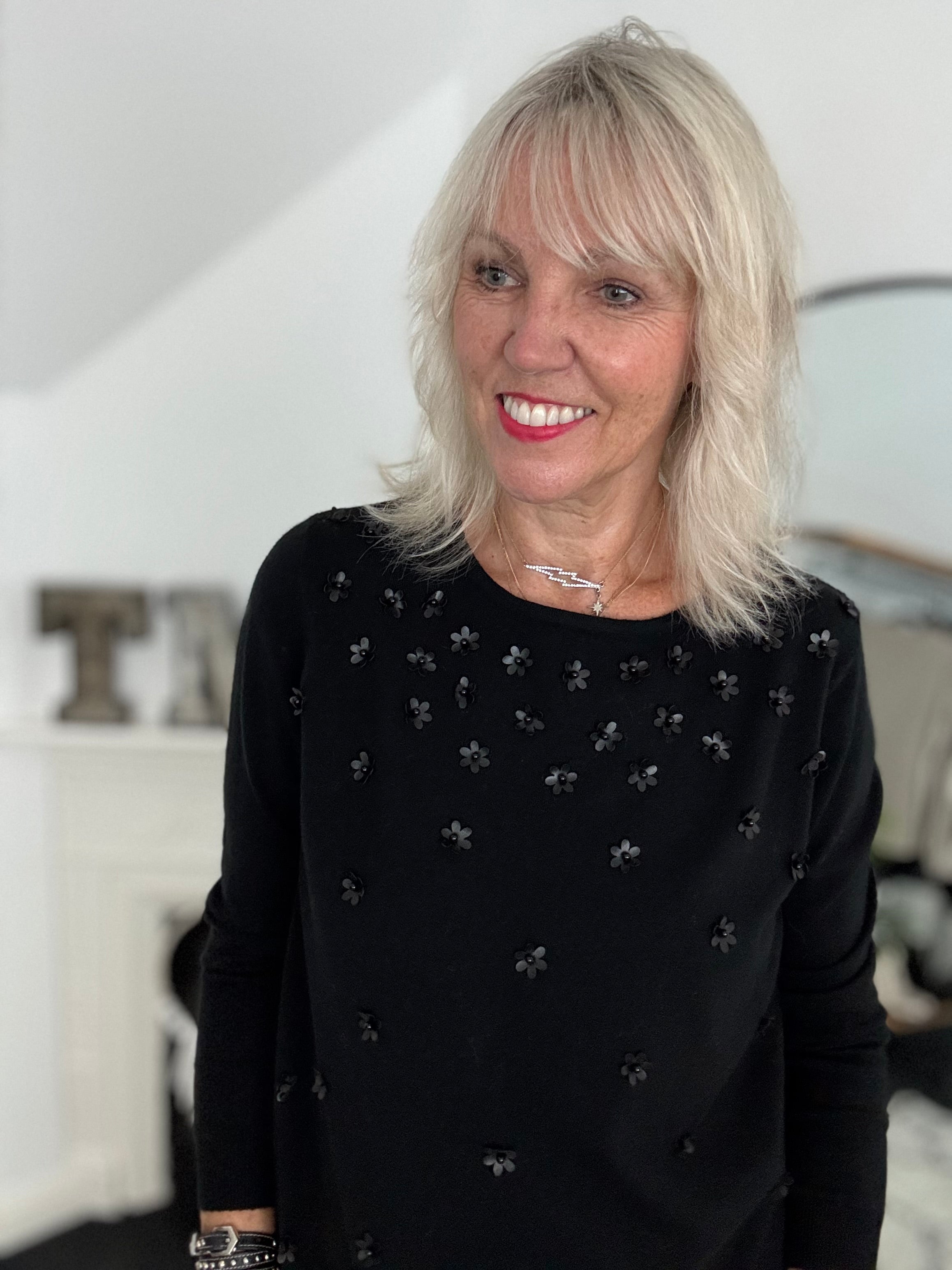 Soft Jumper with Flowers in Black