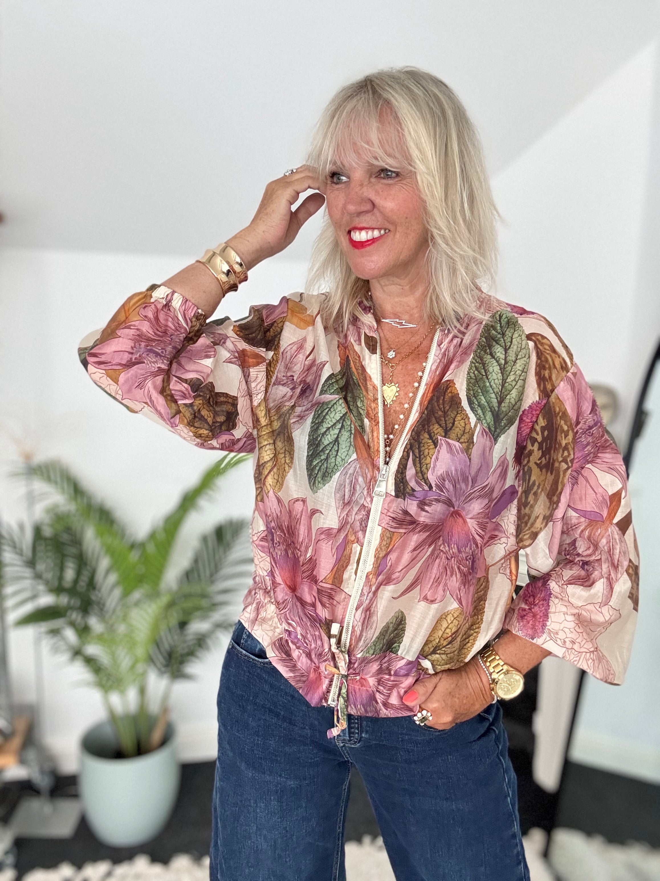 Floral Bomber Jacket in Pink & Khaki