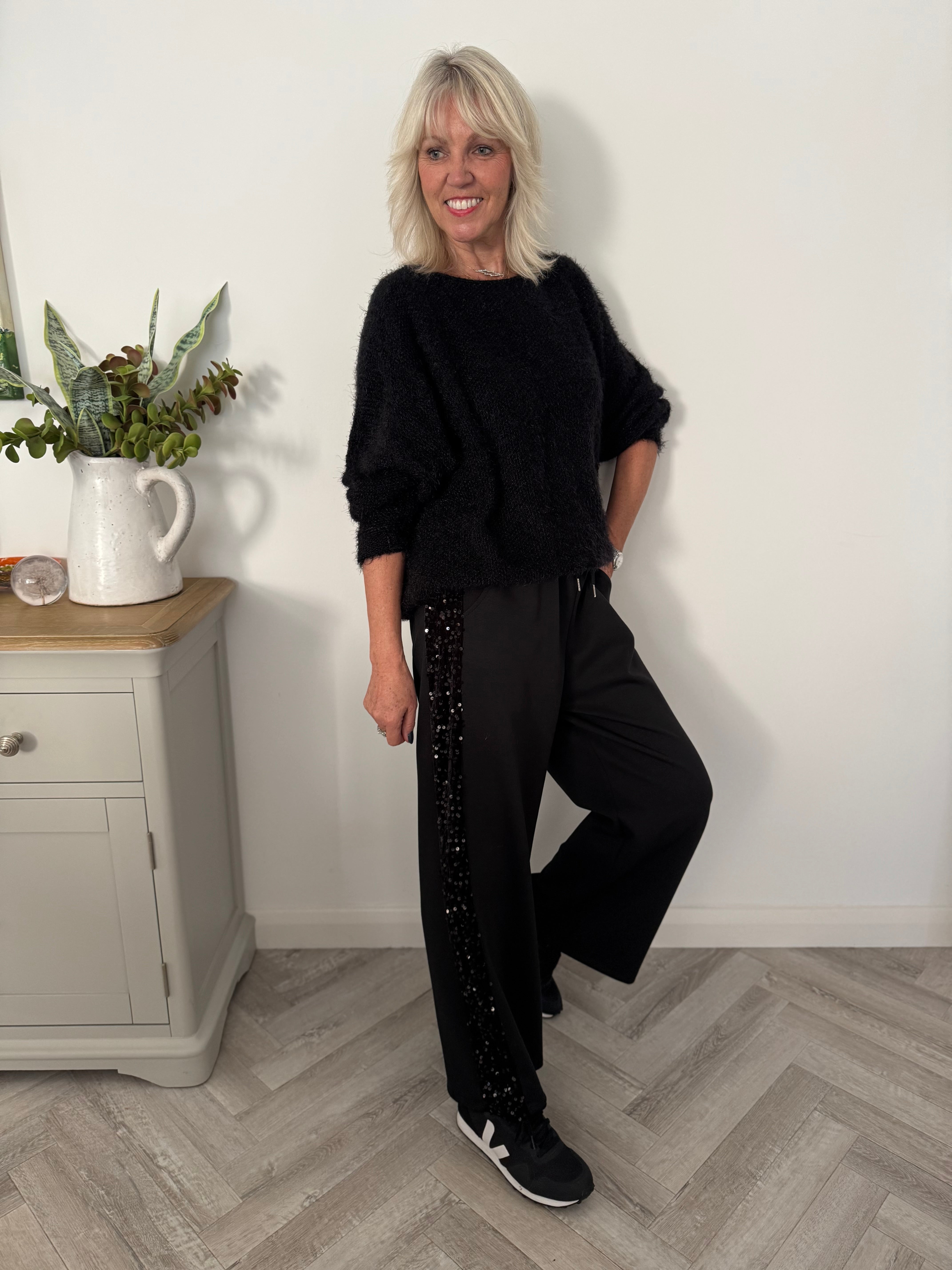 Crepe Trousers with Sequin Stripe