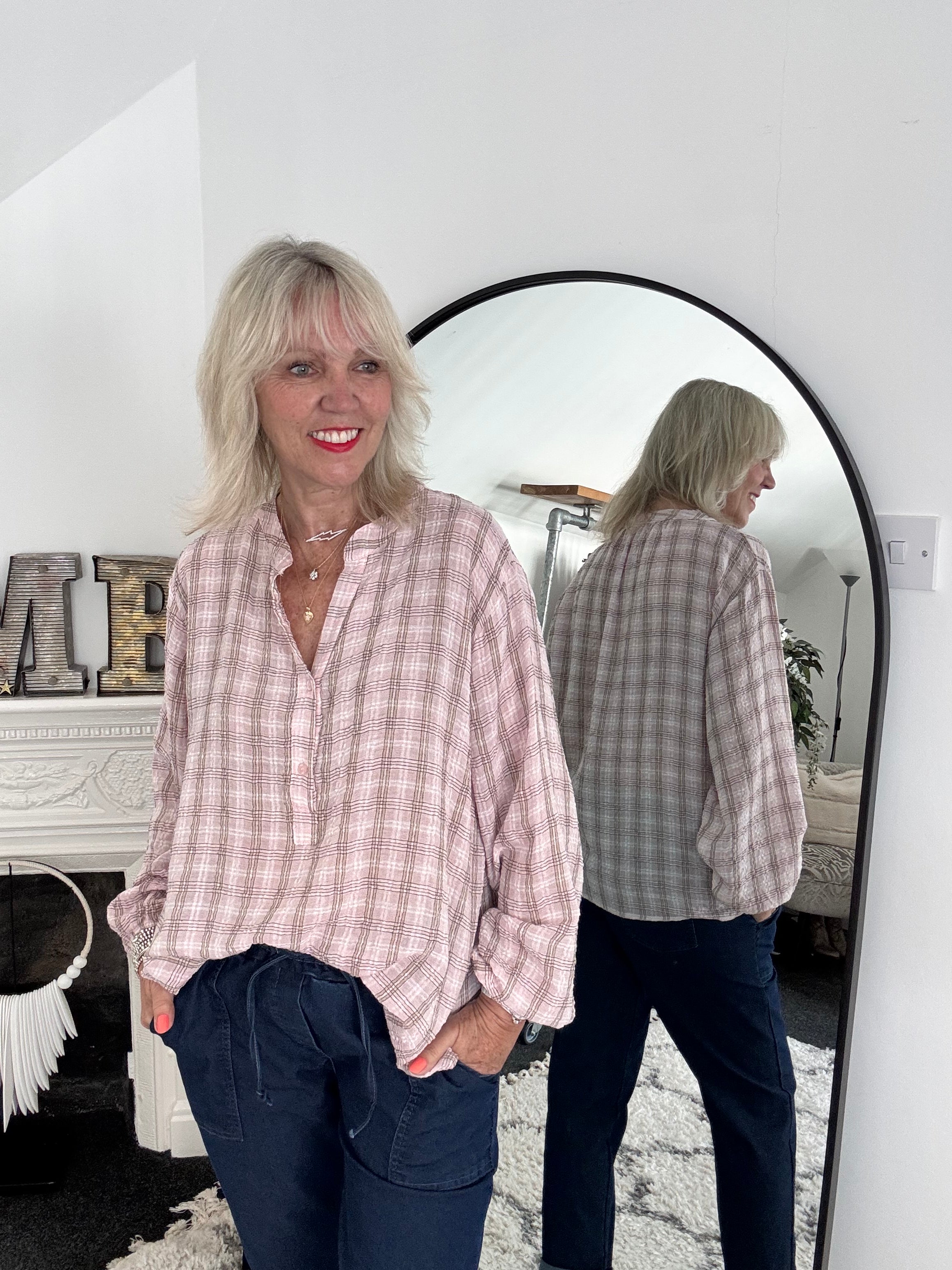Checked Seersucker Shirt in Pink