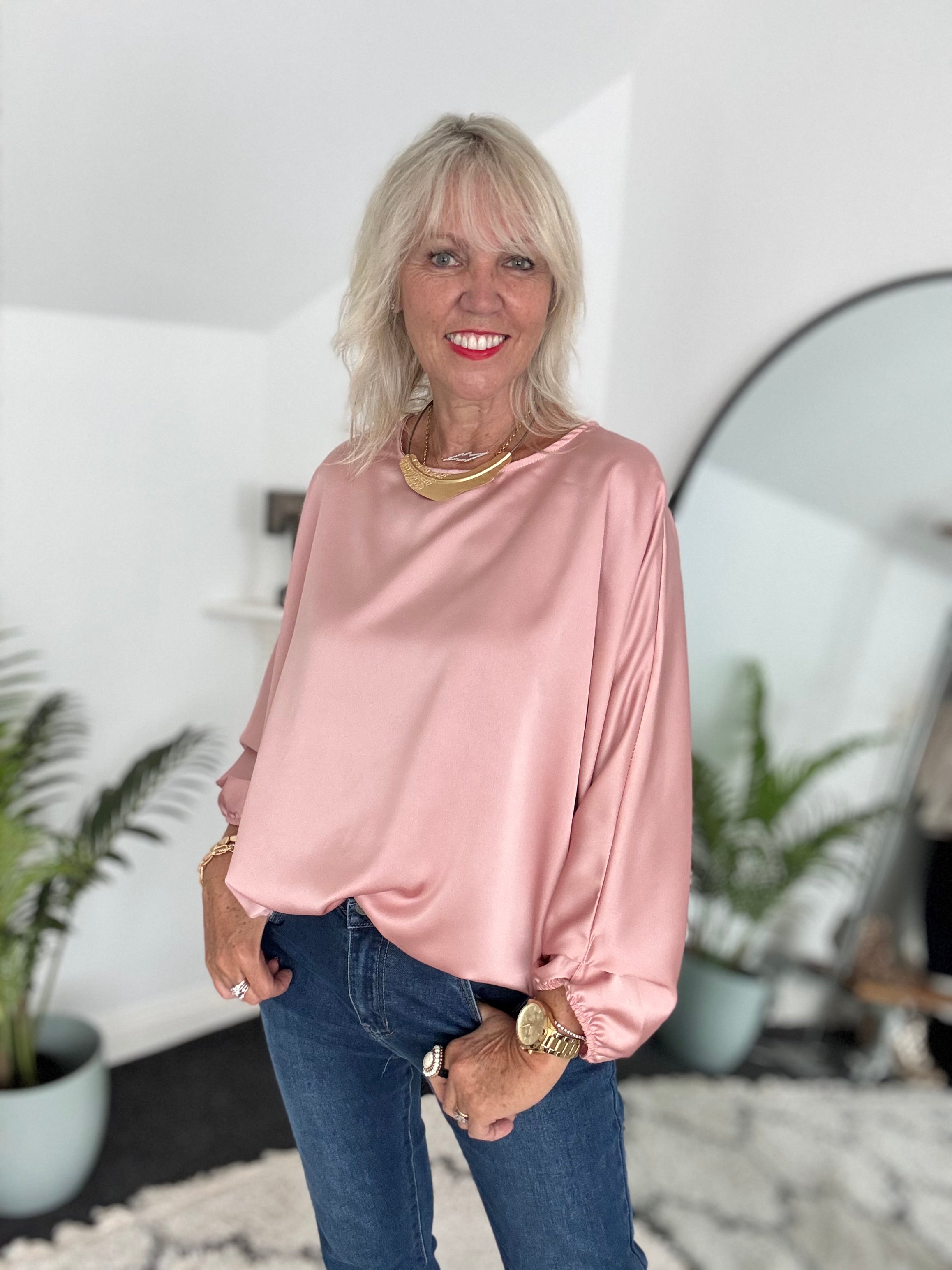Silky Round Neck Top in Deep Blush