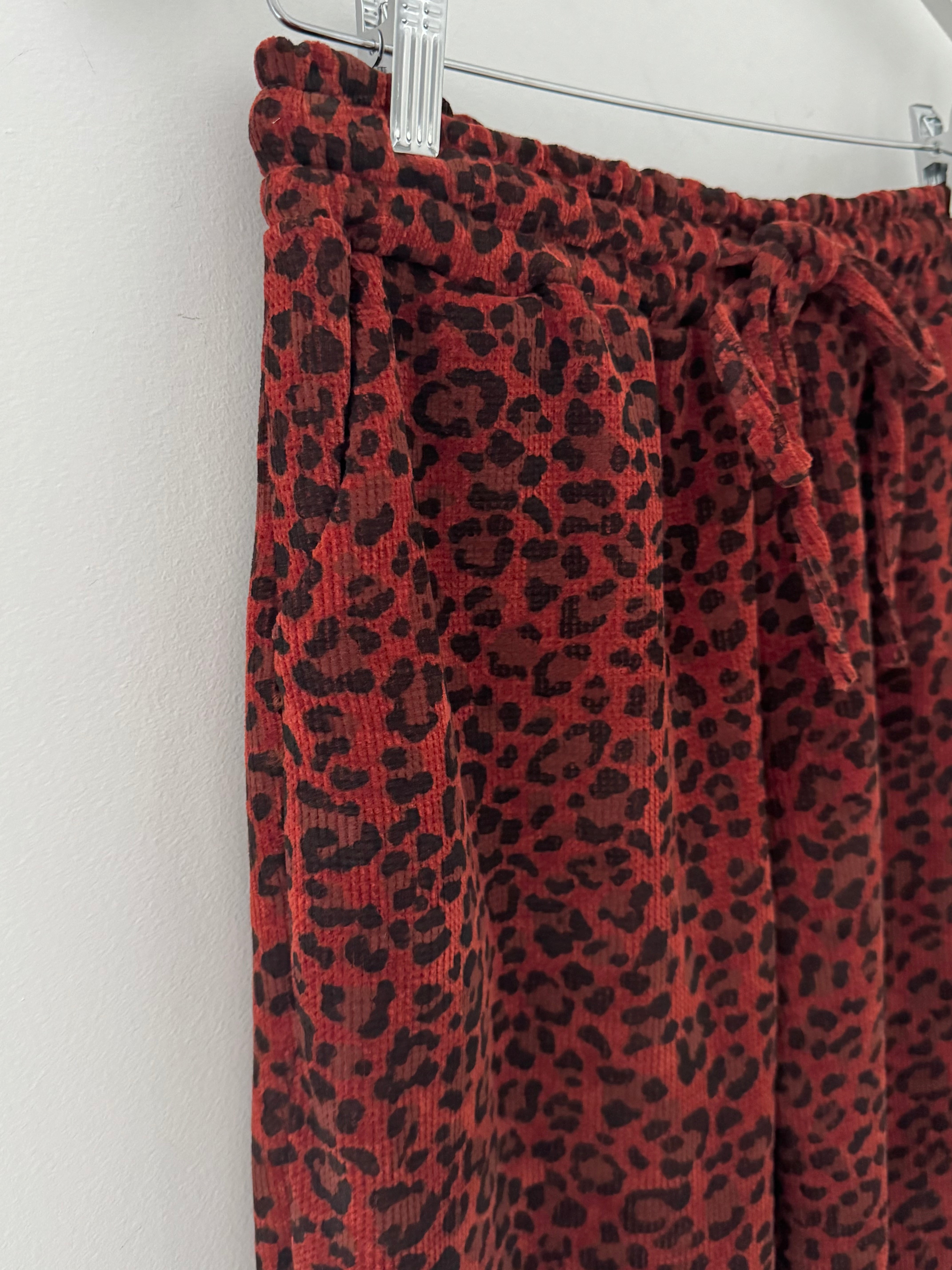 Cord Leopard Joggers in Burnt Orange
