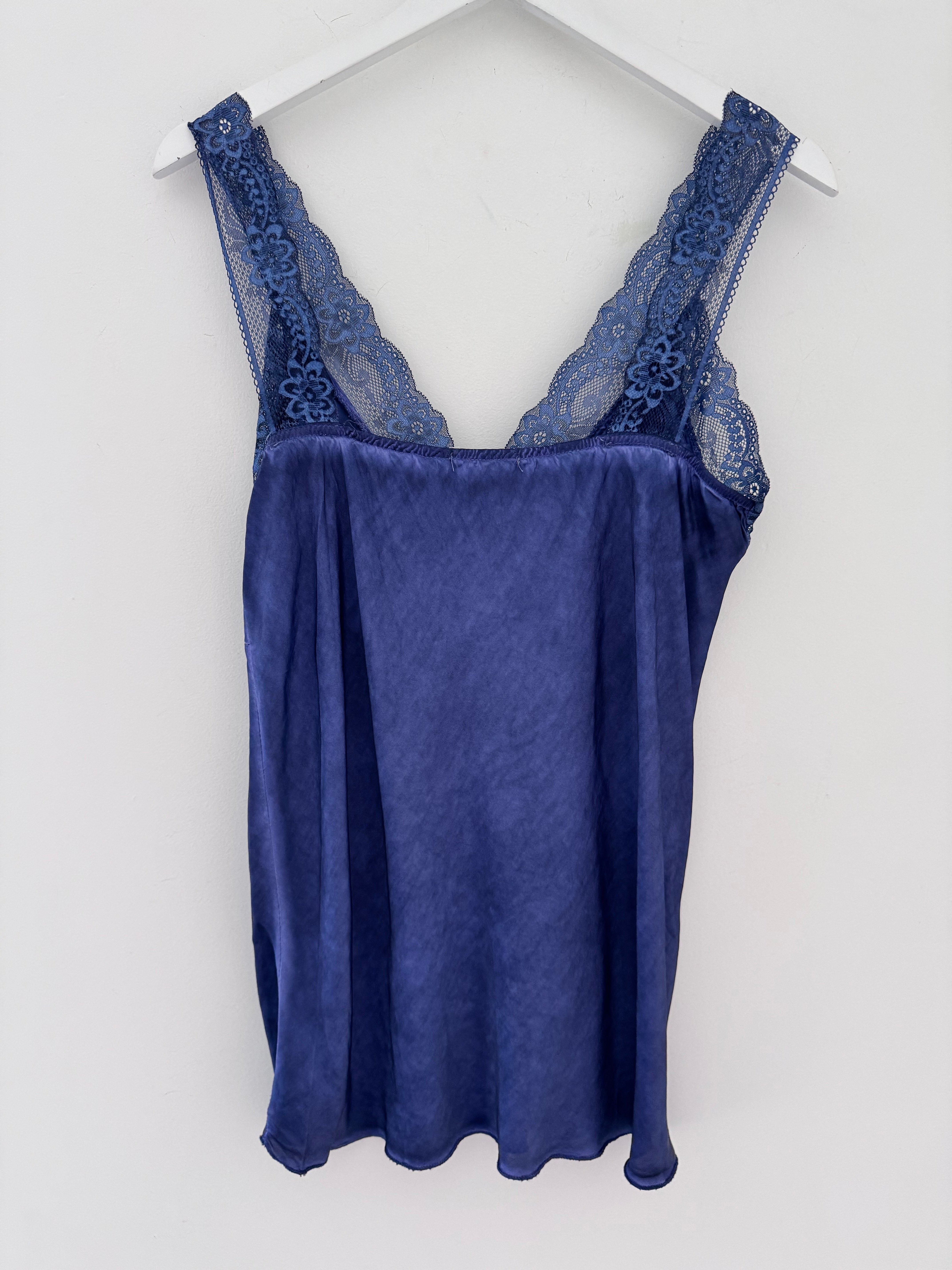 Lace Trim Silk Cami in Indigo Blue