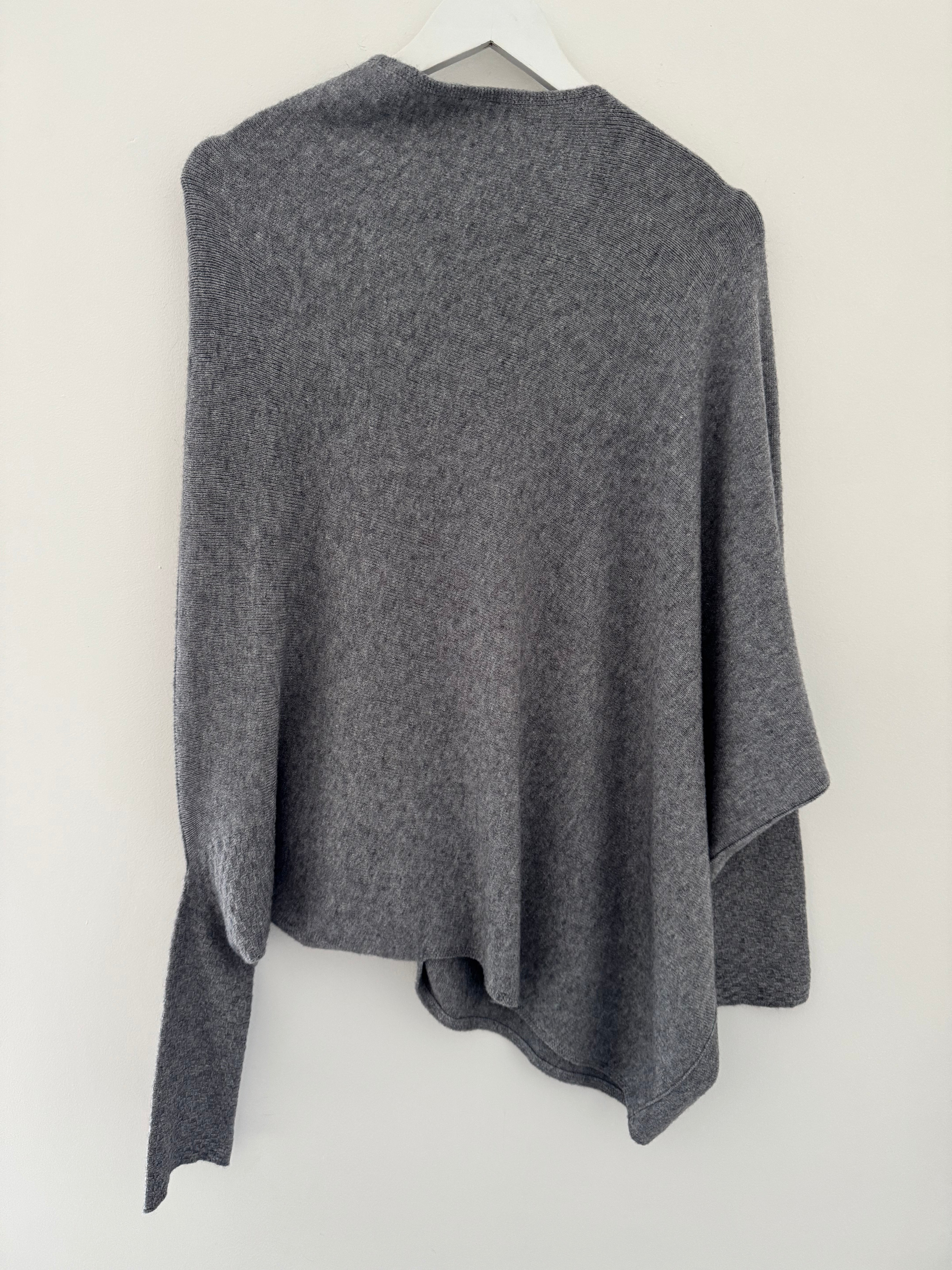 Cowl Neck Asymmetric Jumper in Charcoal Grey