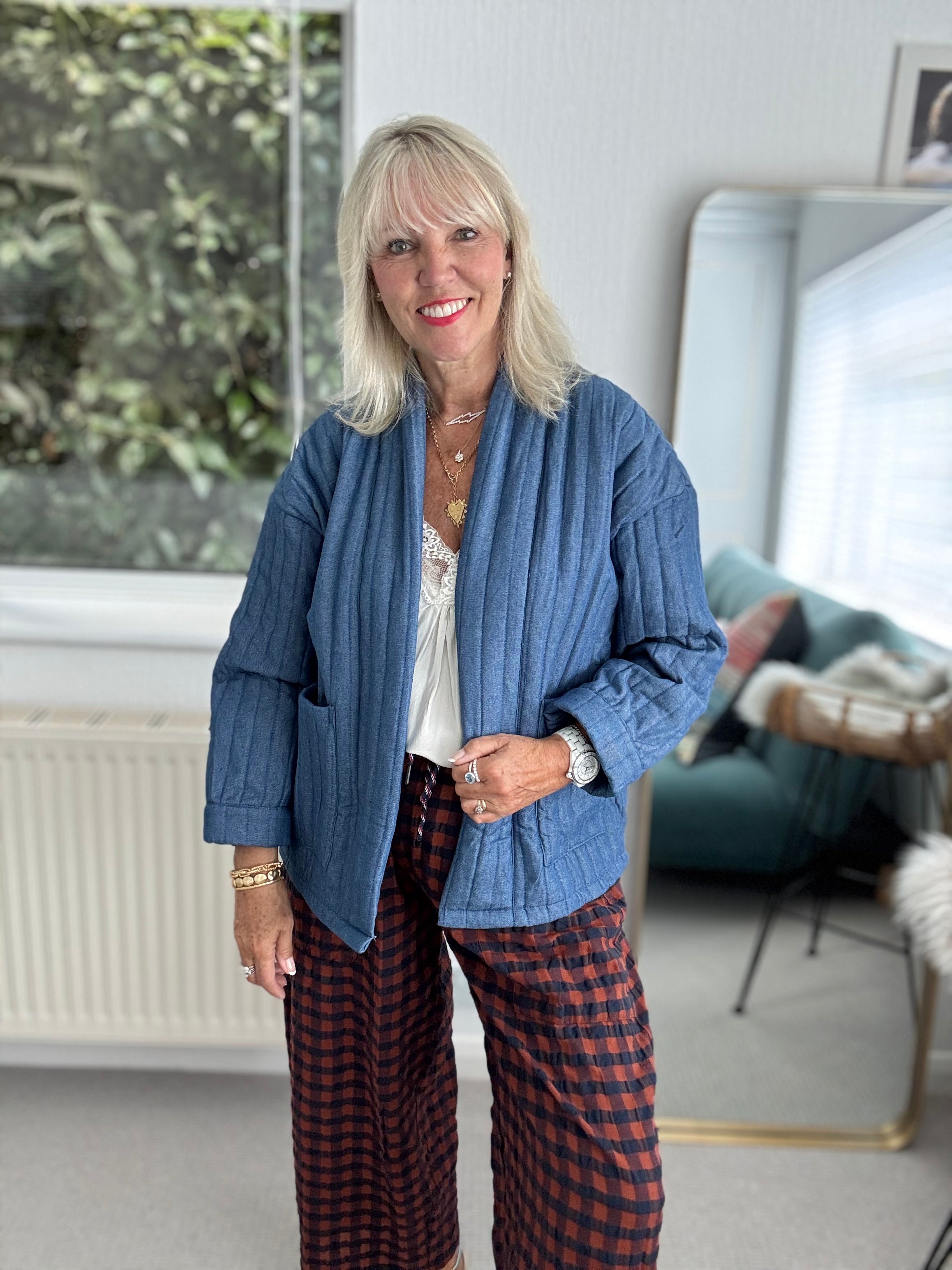 Quilted Kimono Jacket in Chambray