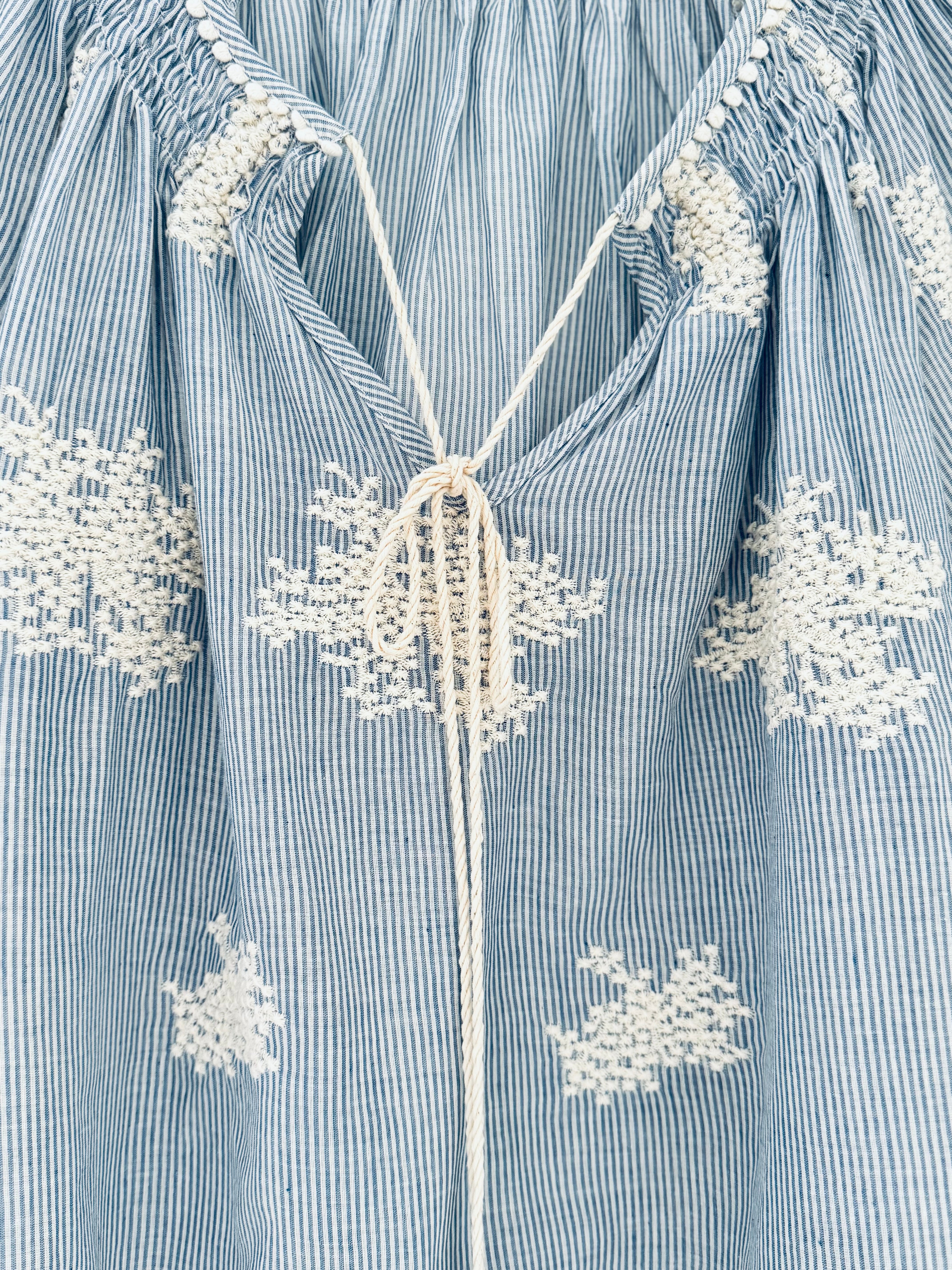 Embroidered Blouse in Blue & White