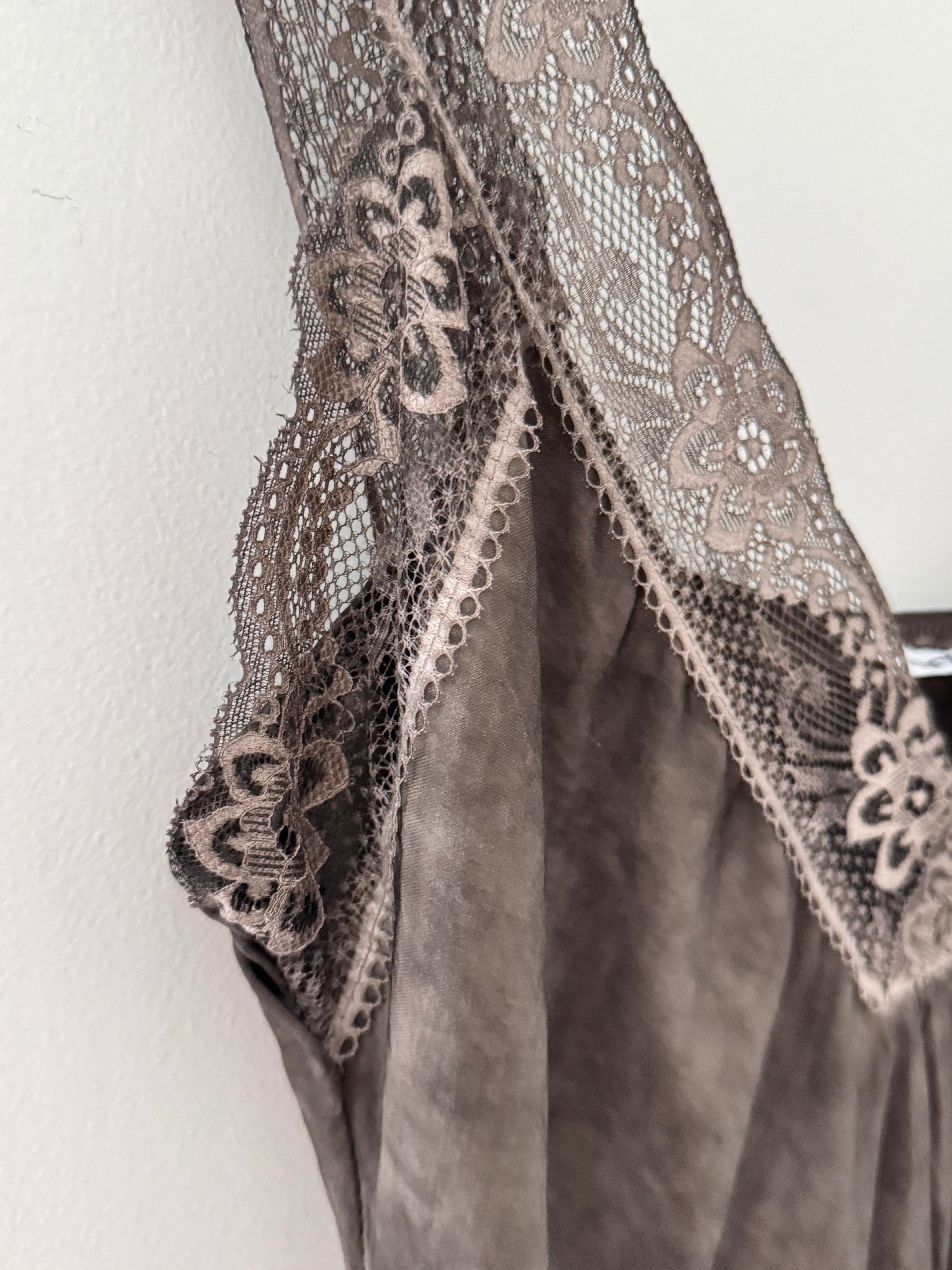 Lace Trim Silk Cami in Chocolate