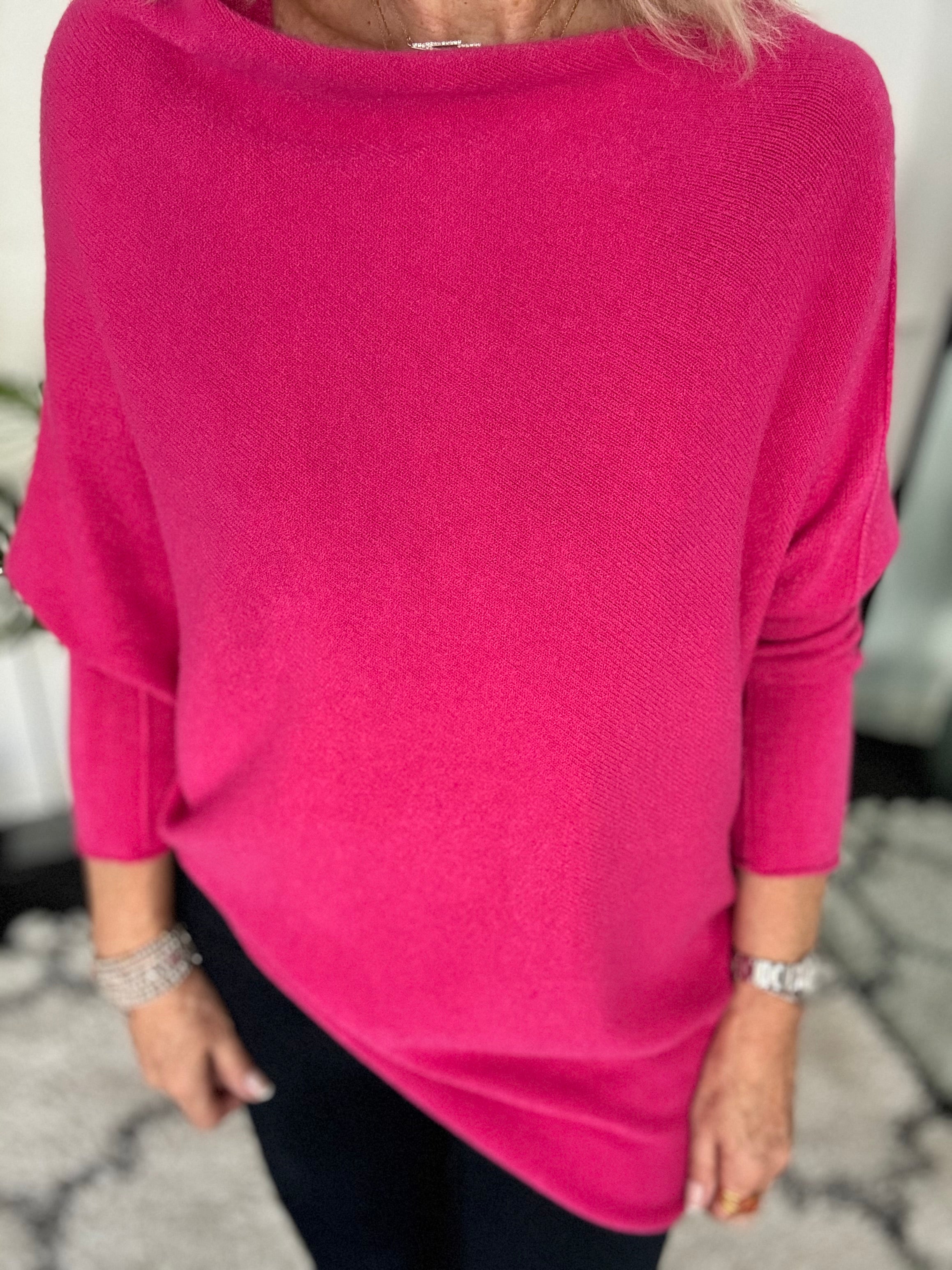 Cowl Neck Asymmetric Jumper in Fuchsia