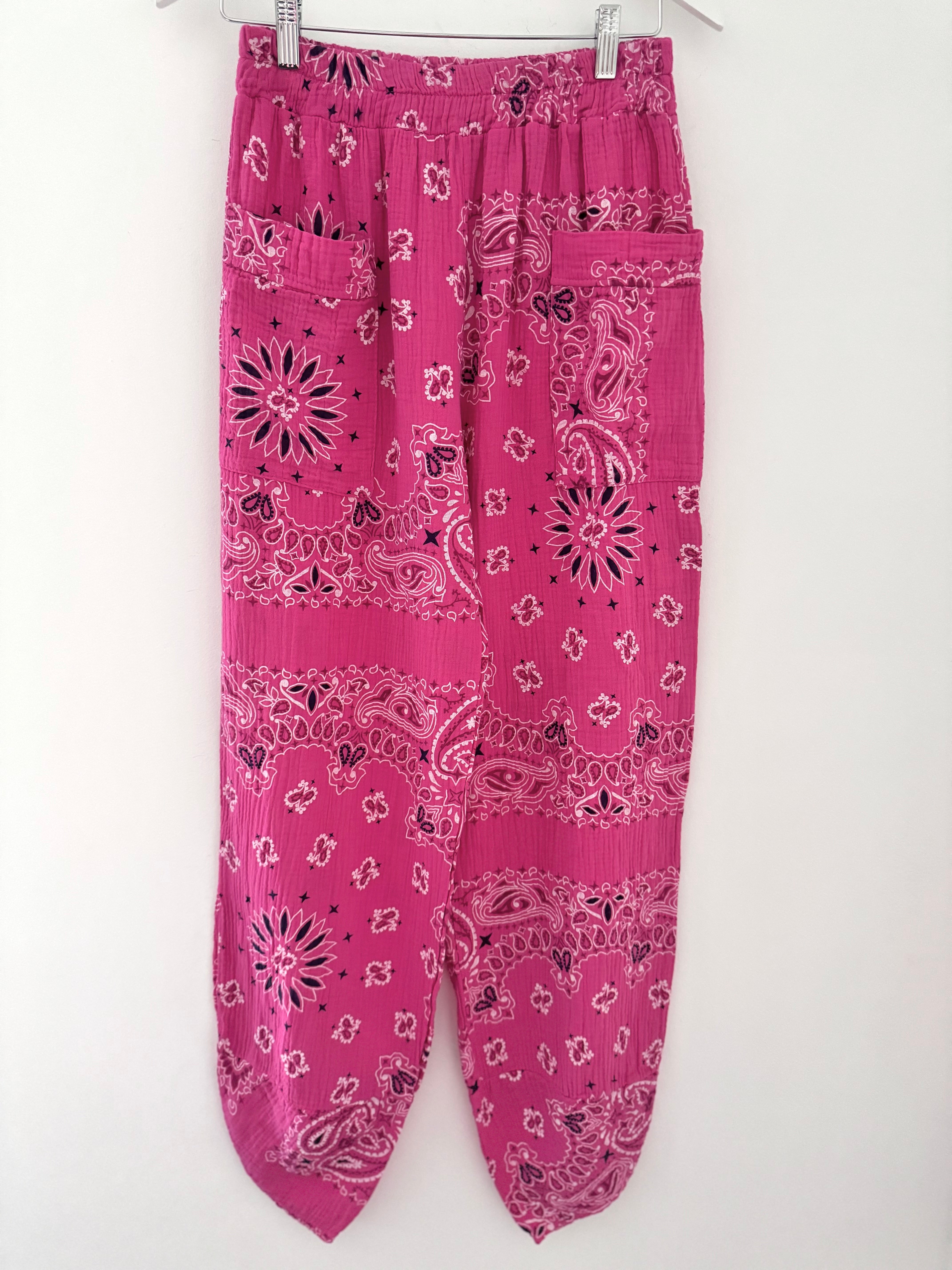 Paisley Cheesecloth Trousers in Fuchsia