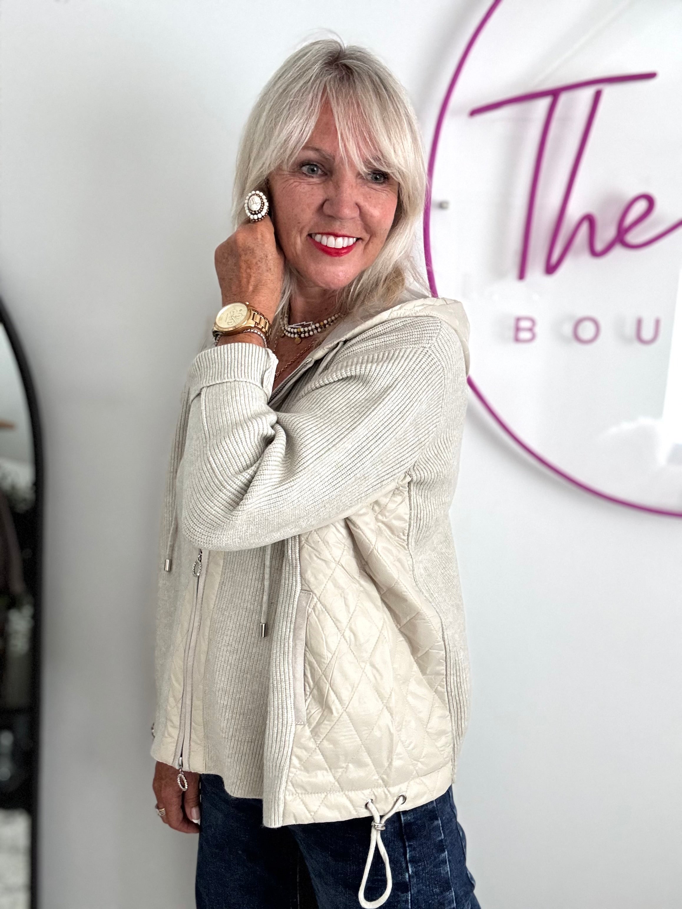 Hooded Knit Jacket in Ecru