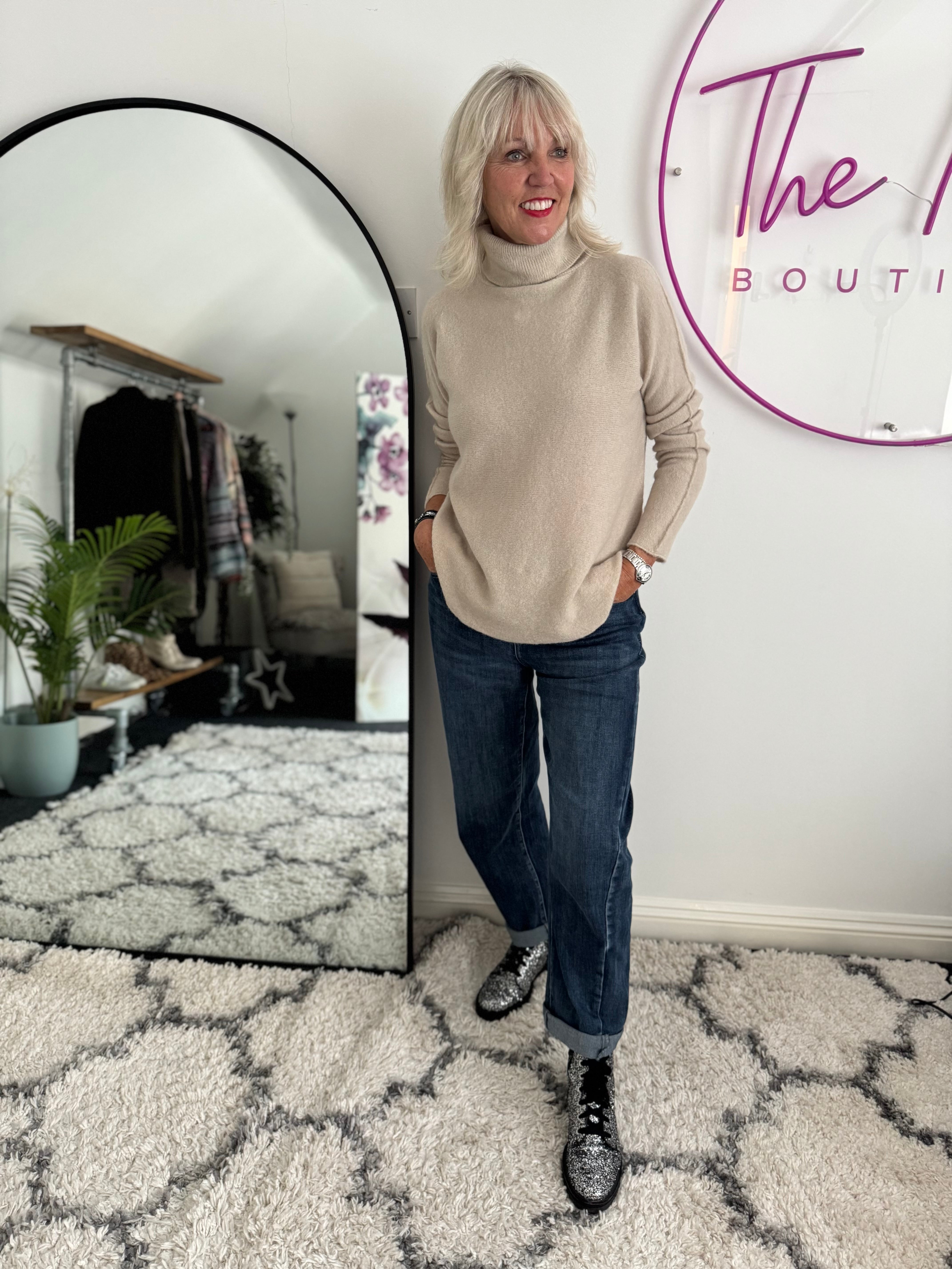 Simple Roll Neck Jumper in Latte