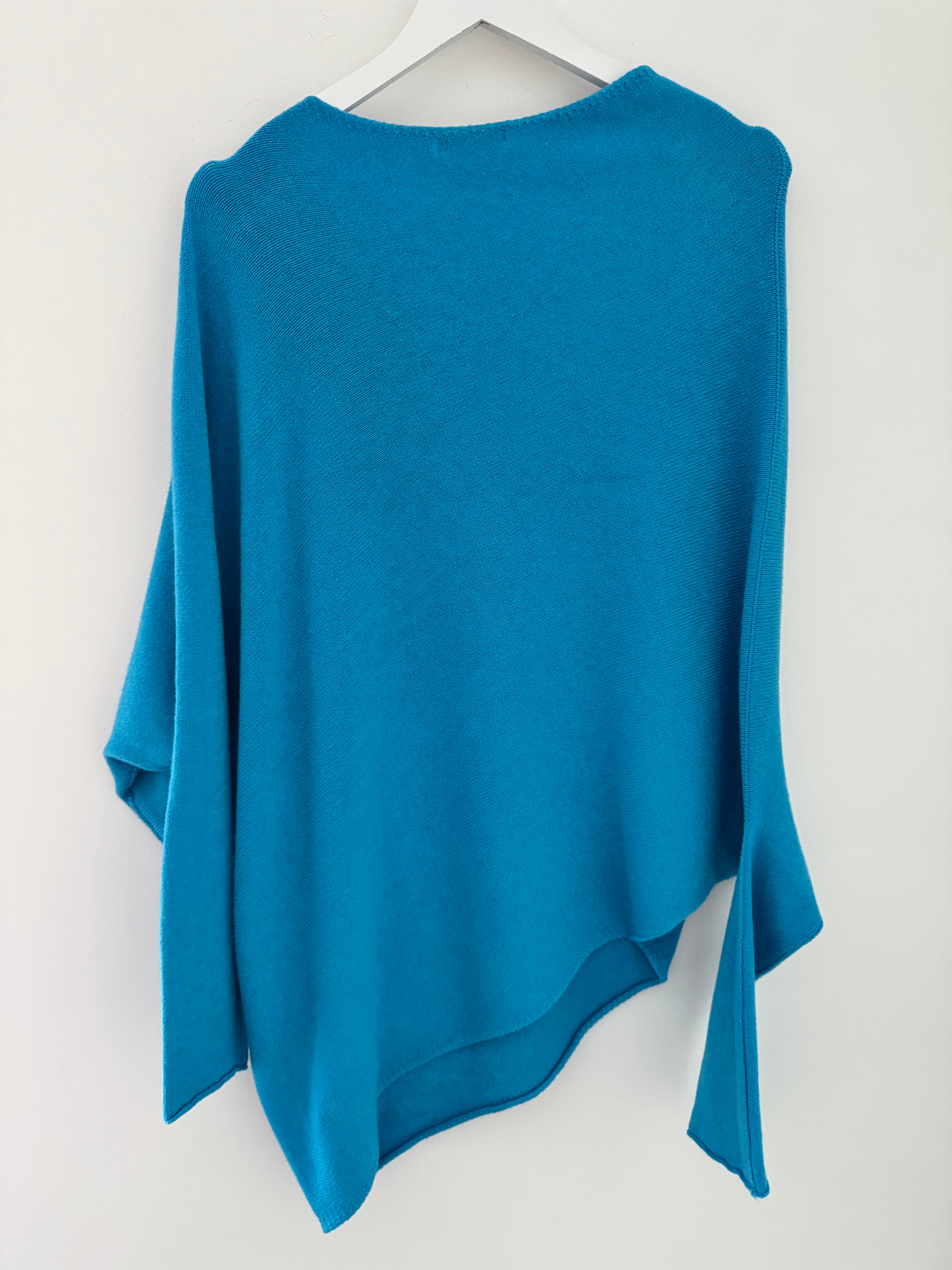 Cowl Neck Asymmetric Jumper in Turquoise