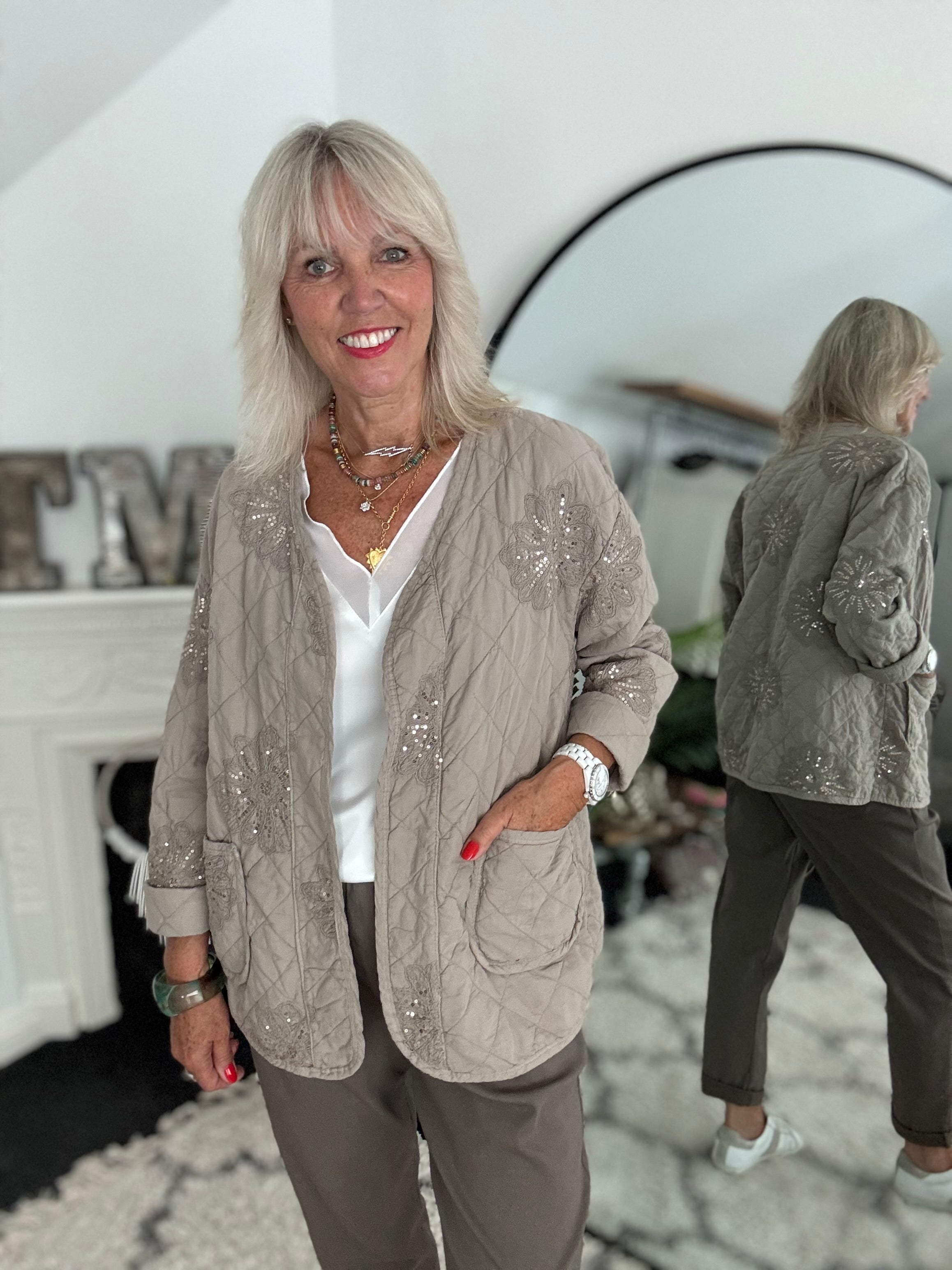 Quilted Jacket with Sequins in Mocha