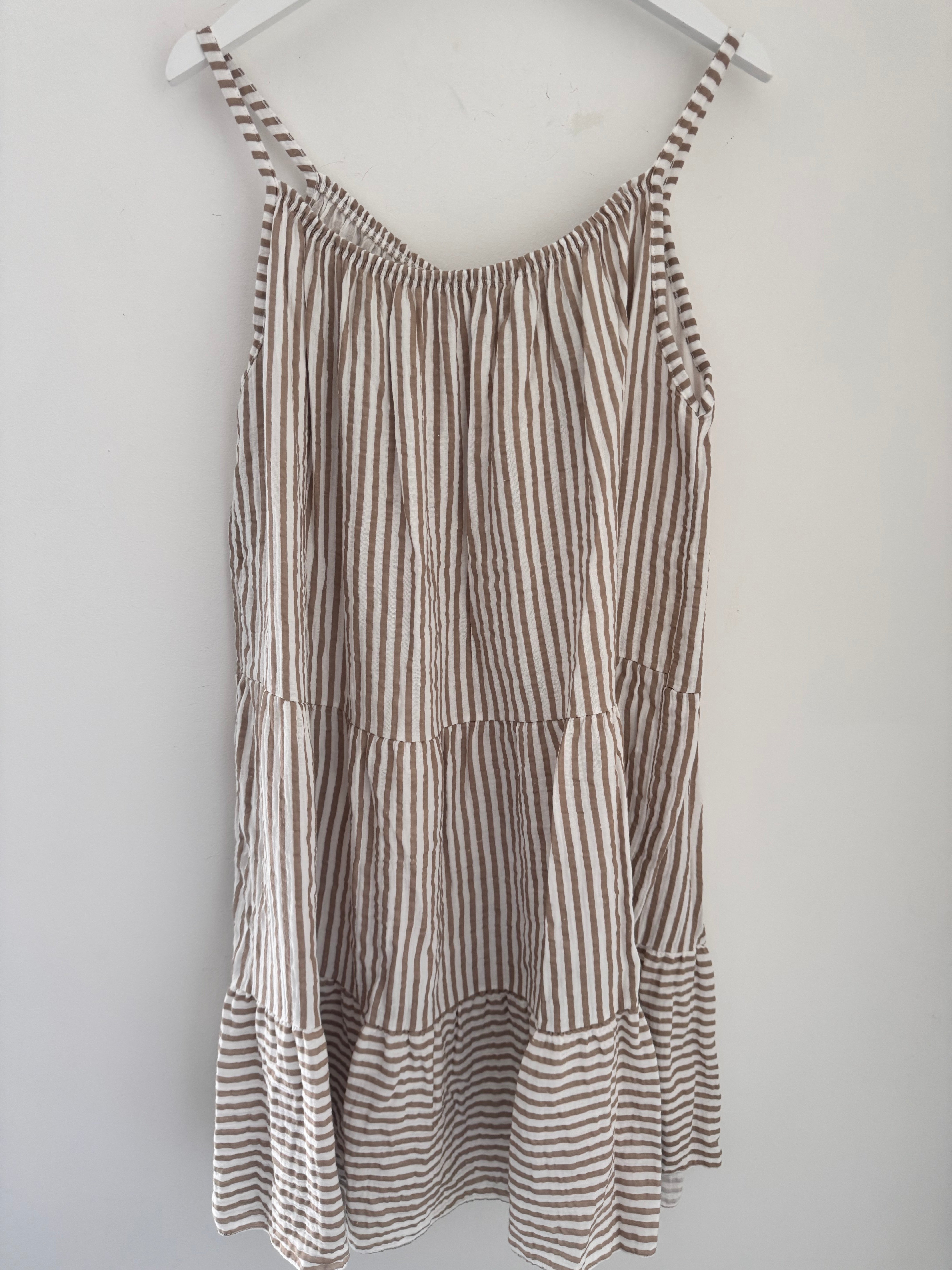 Stripe Cheesecloth Dress in Mocha & White