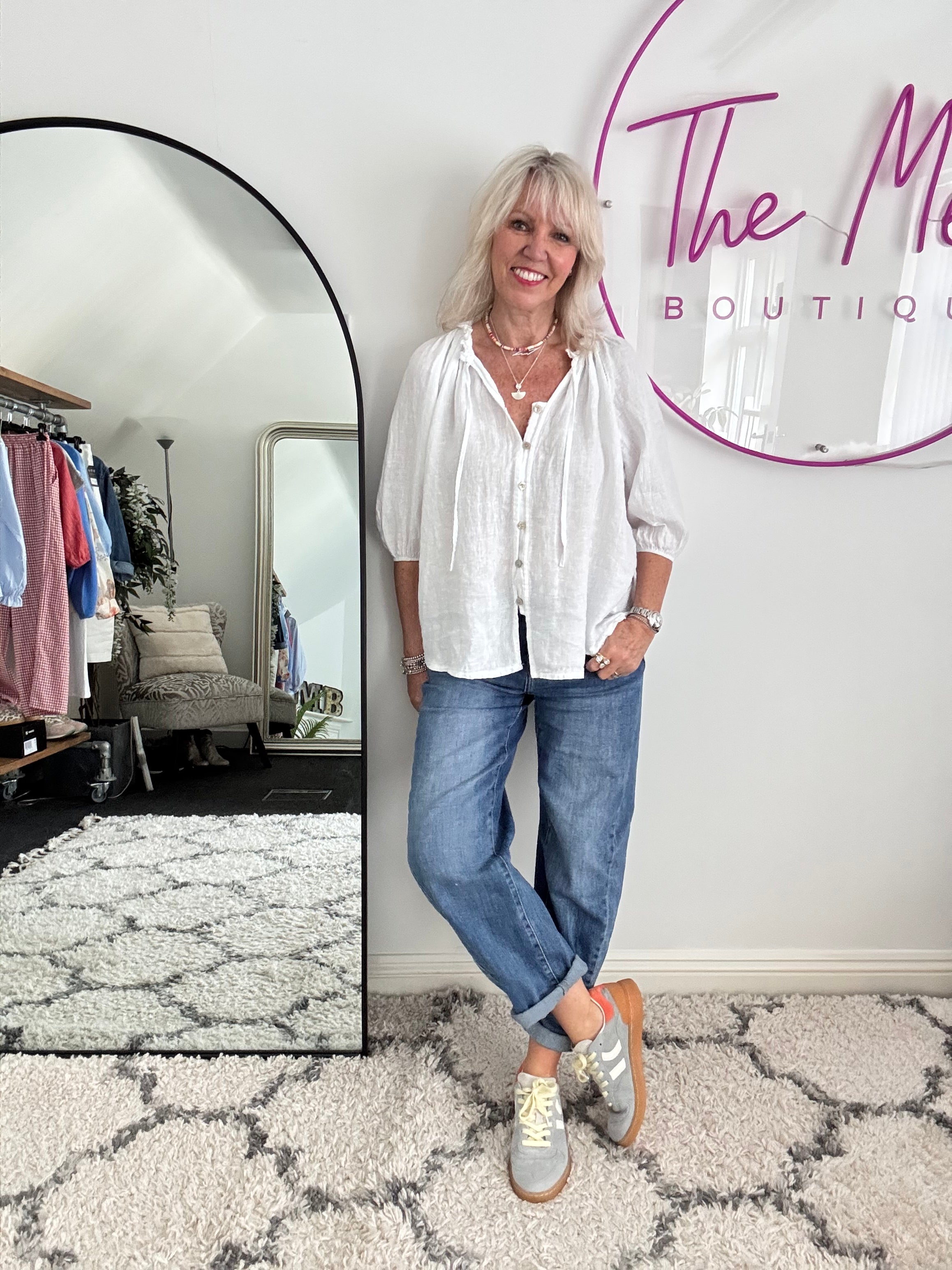 Pure Linen Designer Blouse in White