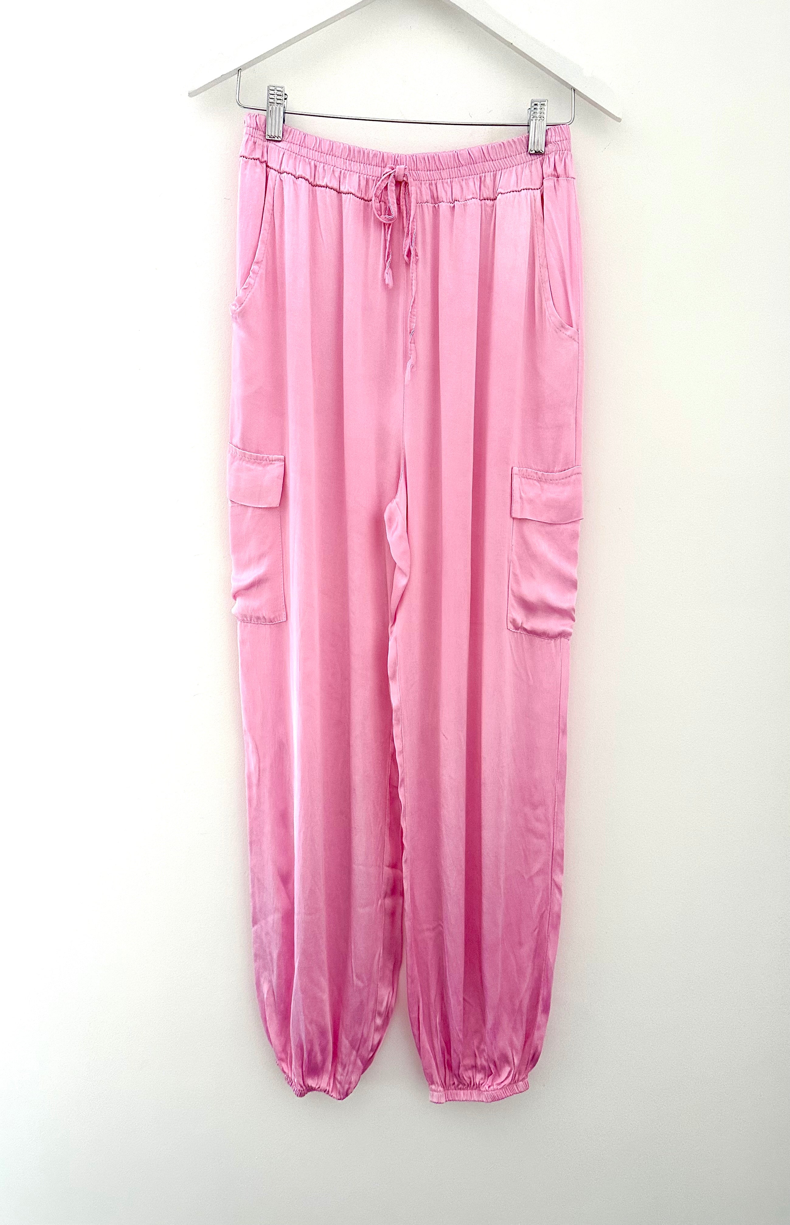 Silky Cargo Joggers in Pink