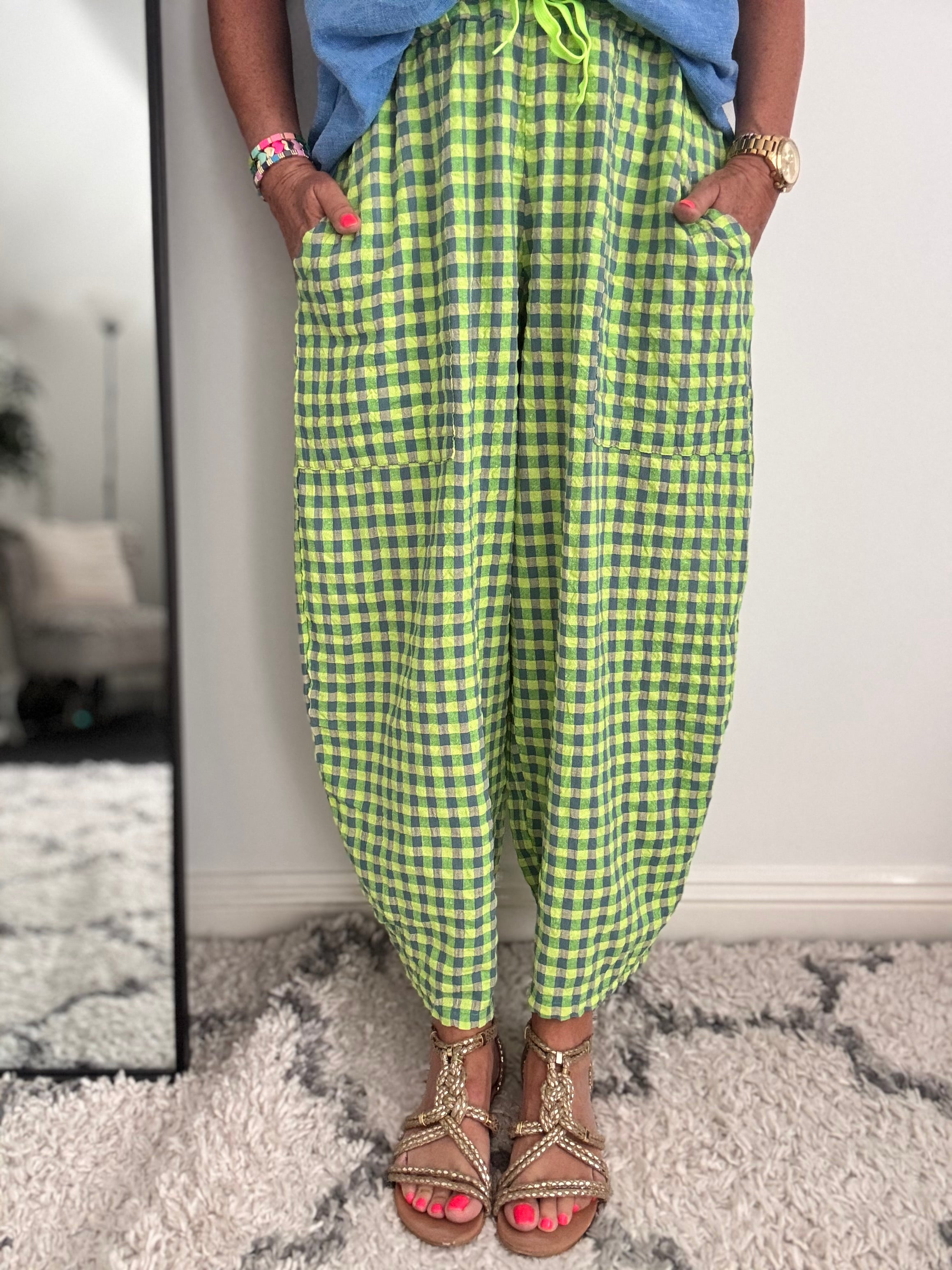 Barrel Check Trousers in Neon Citrus