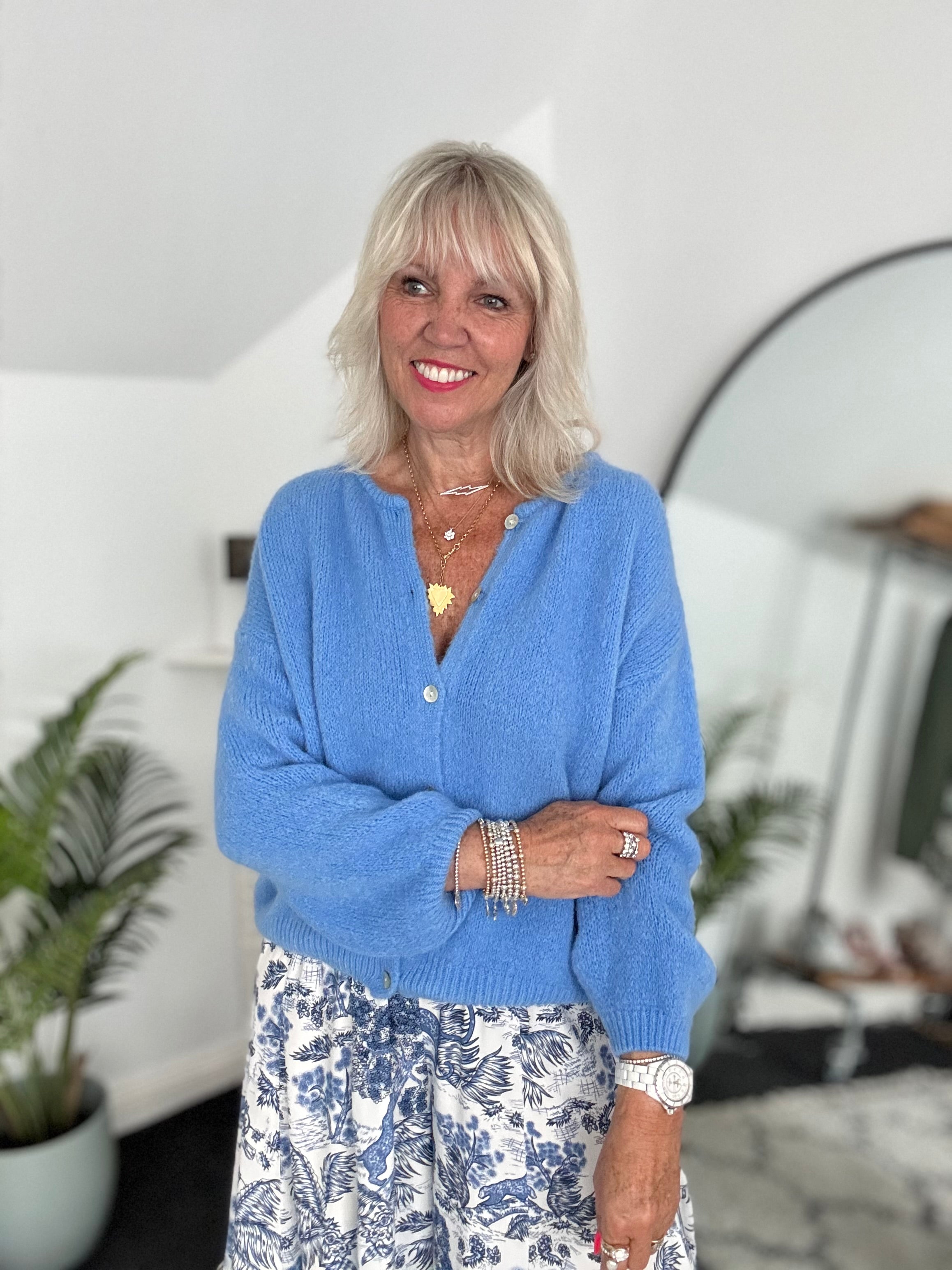Alpaca Buttoned Cardi in Cornflower
