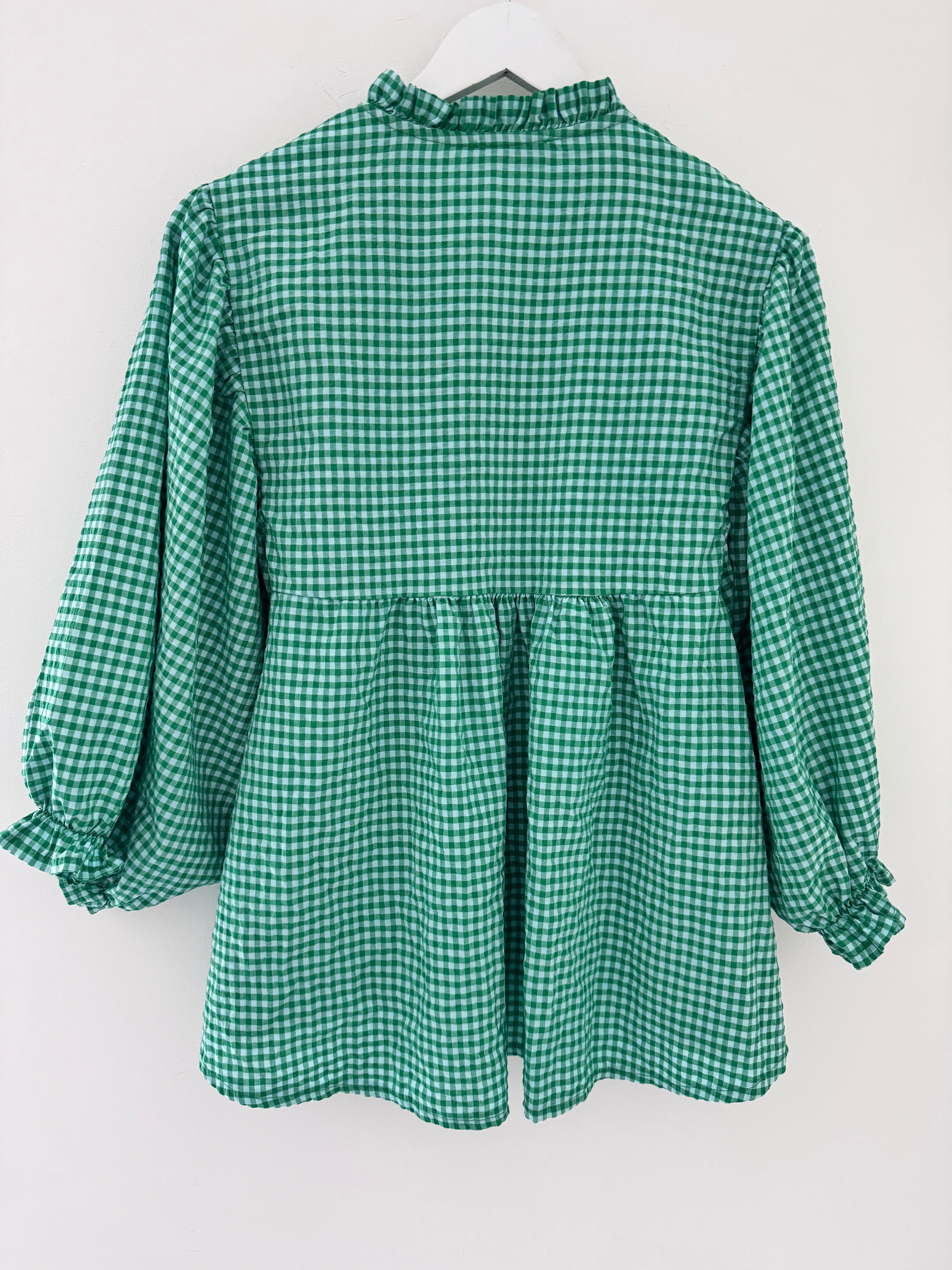 Gingham Seersucker Blouse in Green