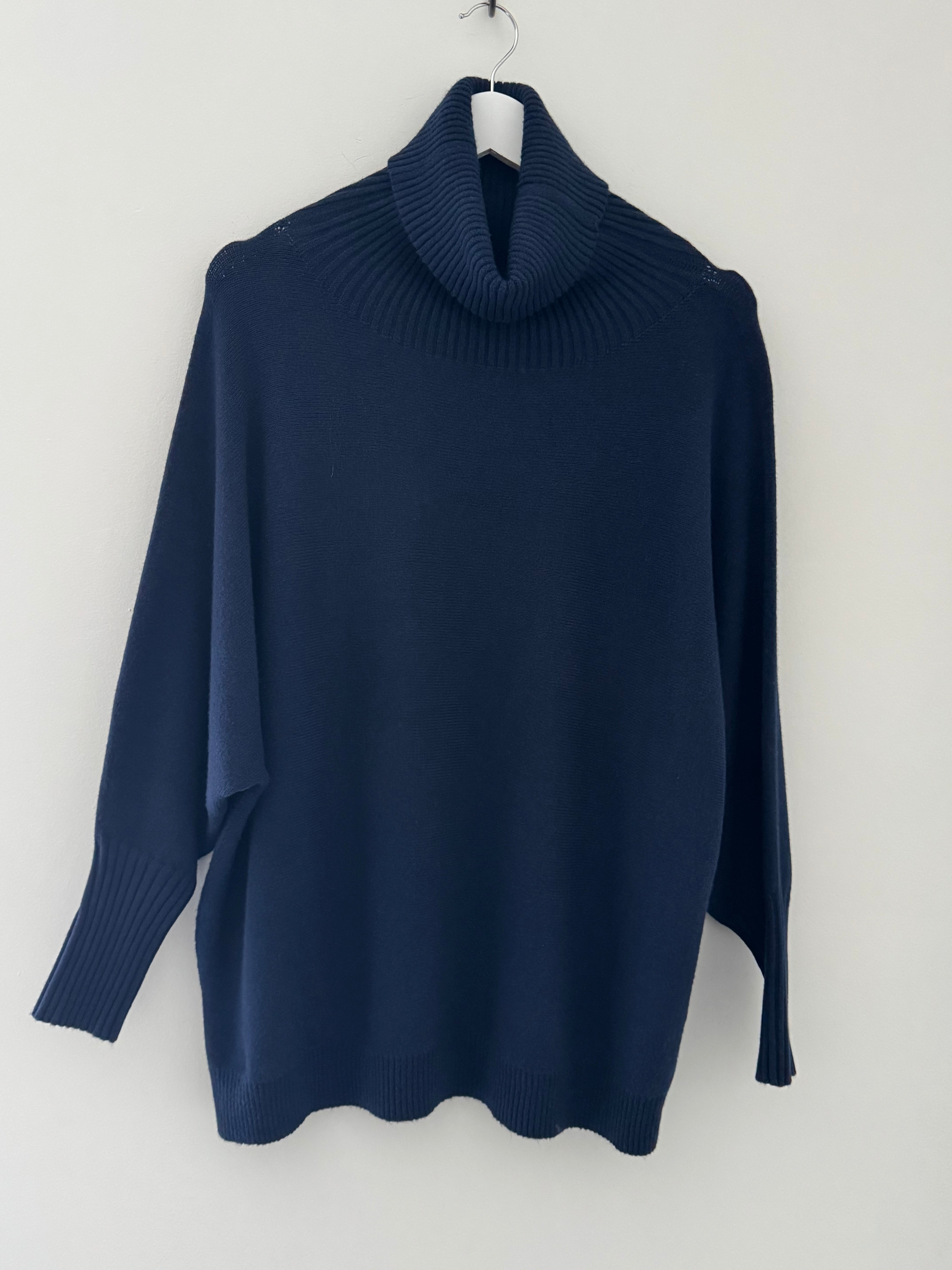 Oversized Roll Neck Poncho Jumper in Ink