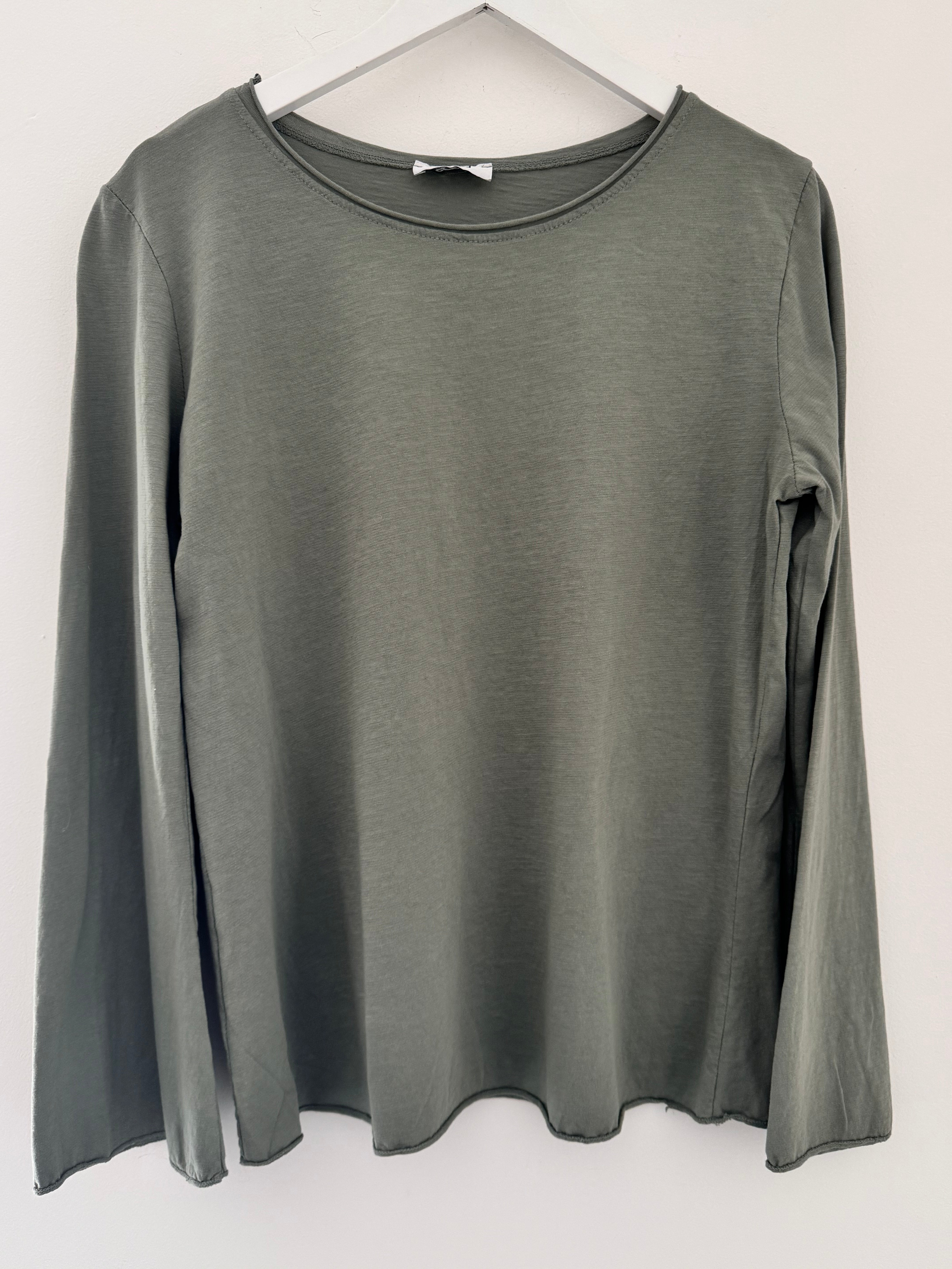 Long Sleeve Top with Flare Sleeves in Khaki