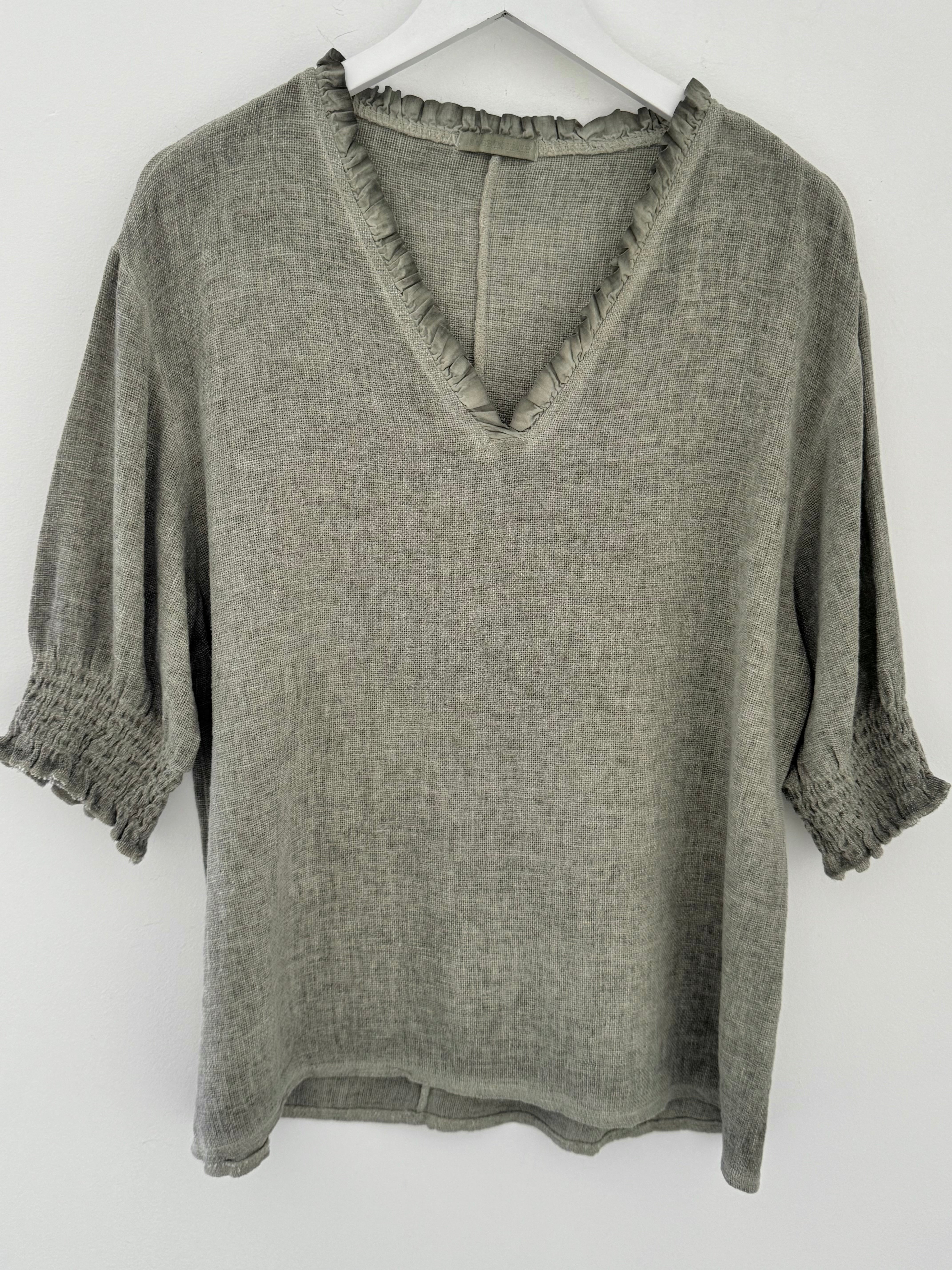 Linen & Cotton Top in Khaki