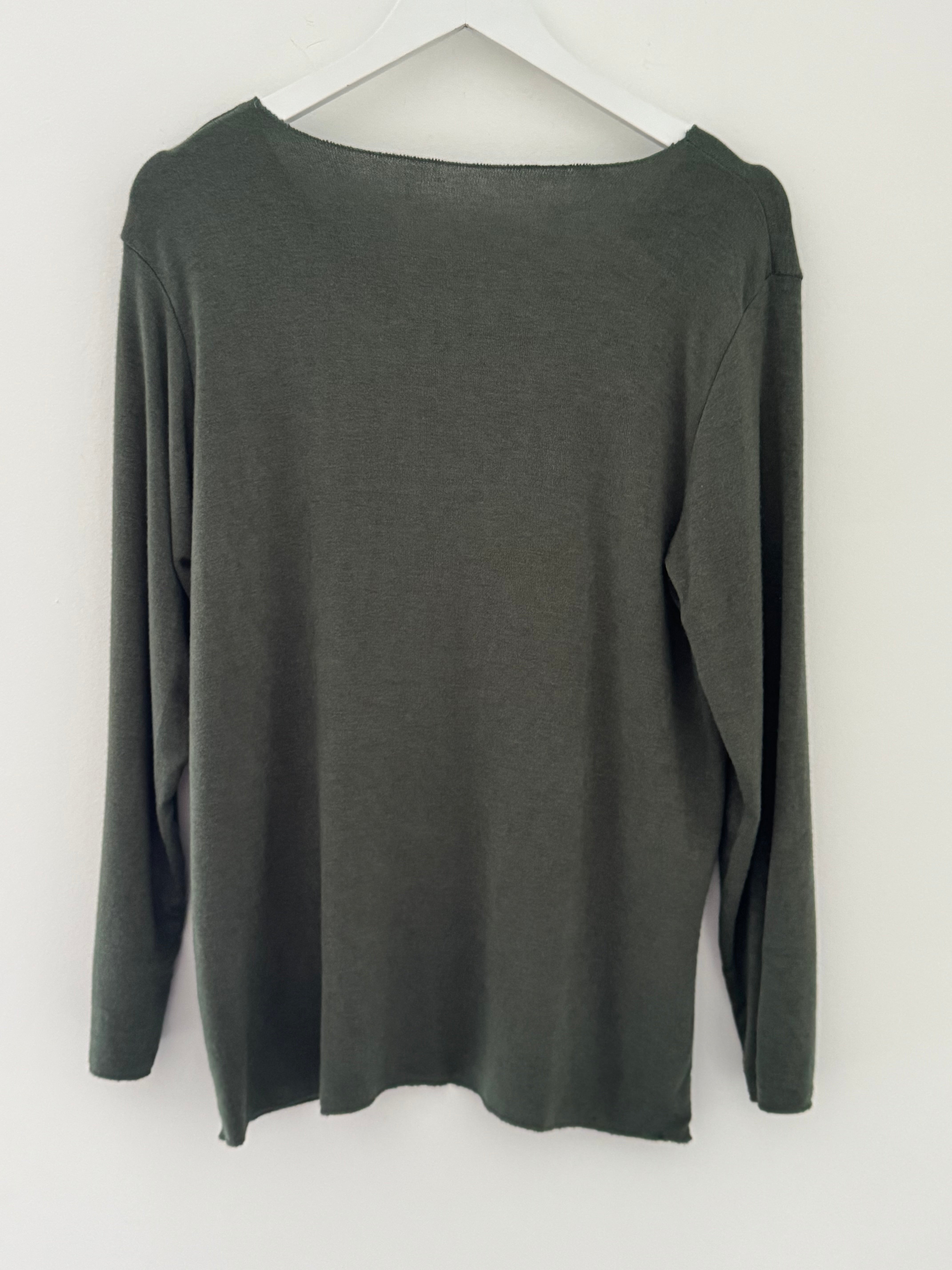Soft V Neck Lobster Knit in Khaki