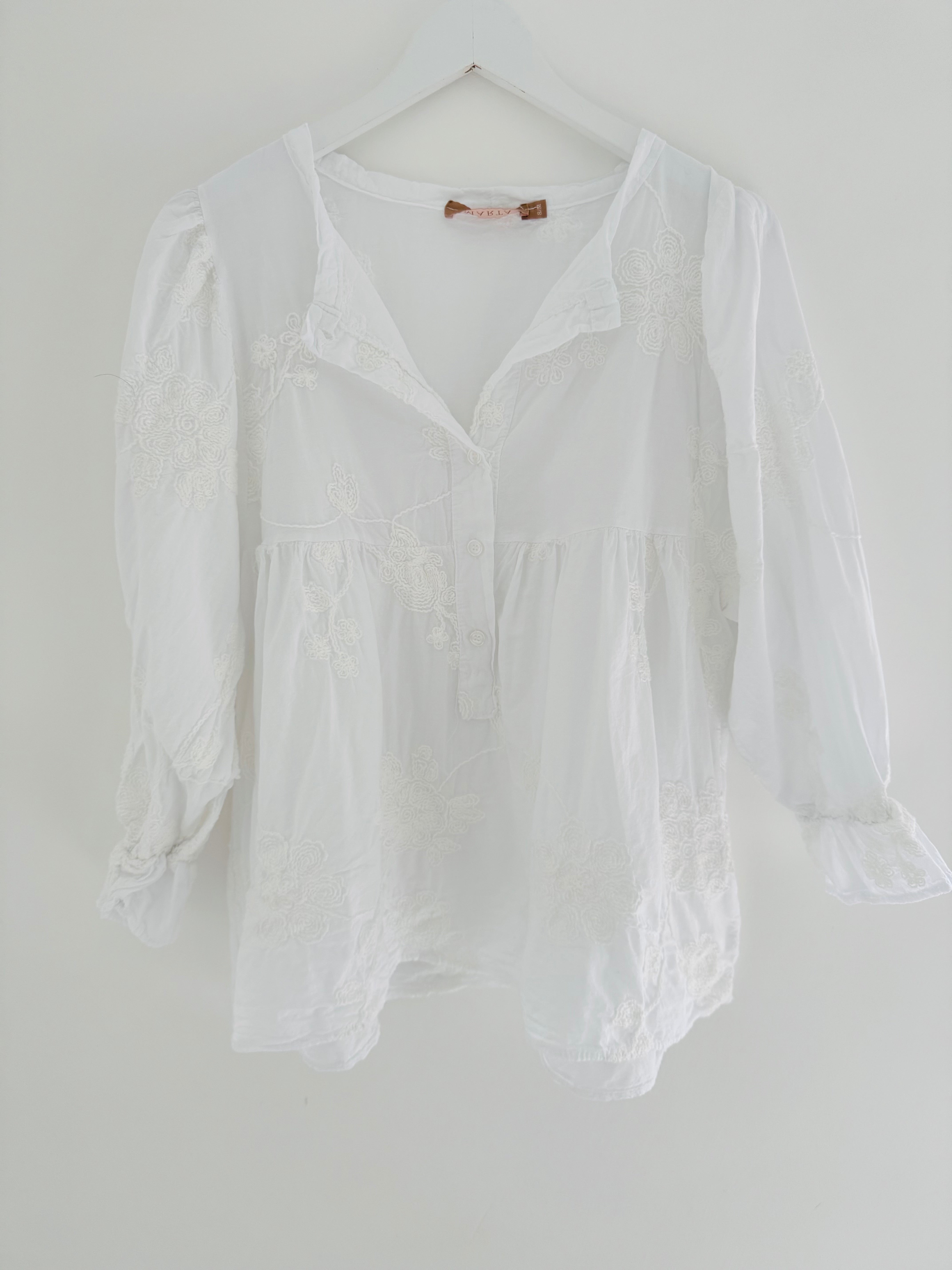 Luxe Embroidered Blouse in White