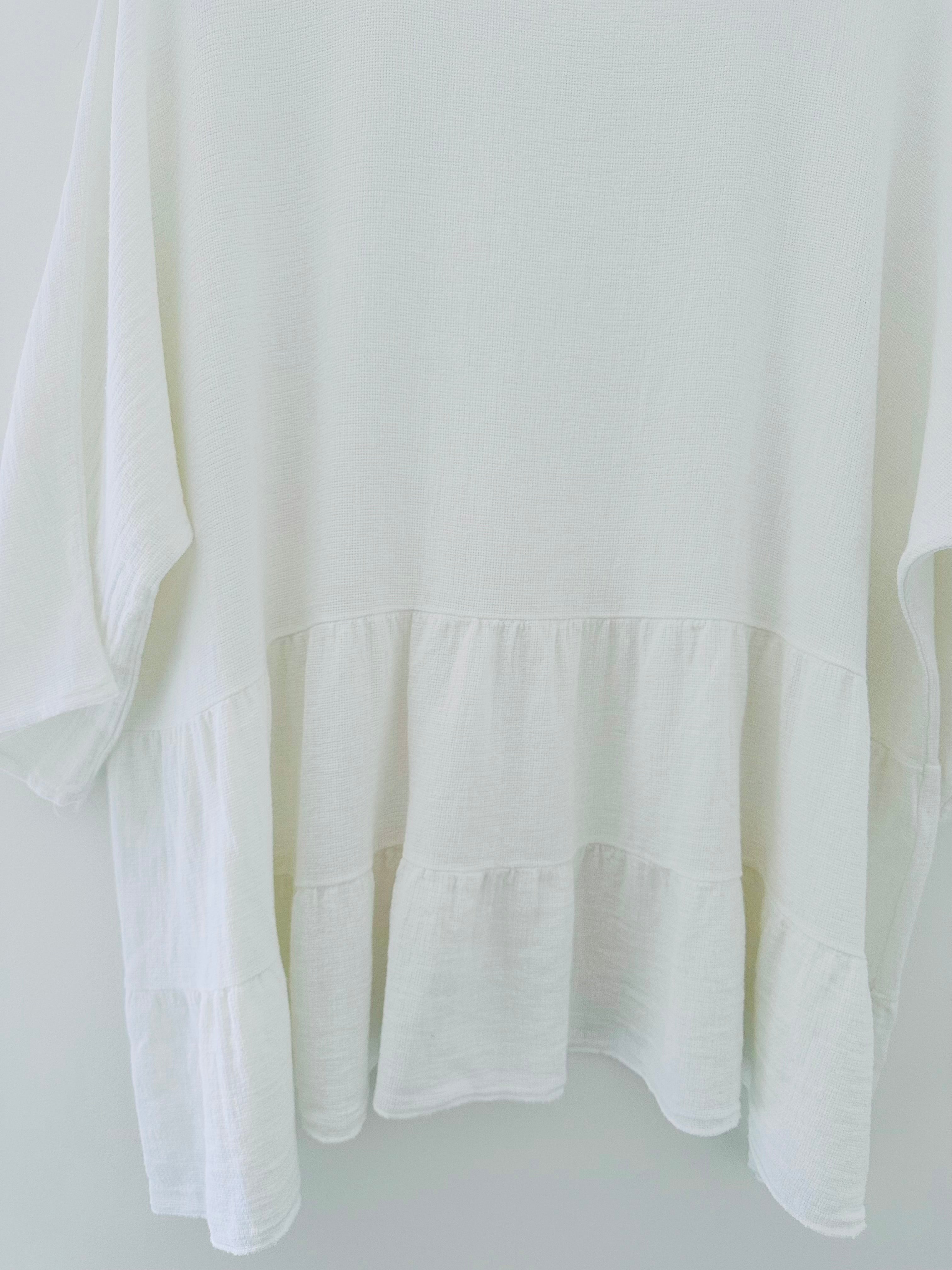 Oversized Linen & Cotton Tiered Top in Ivory